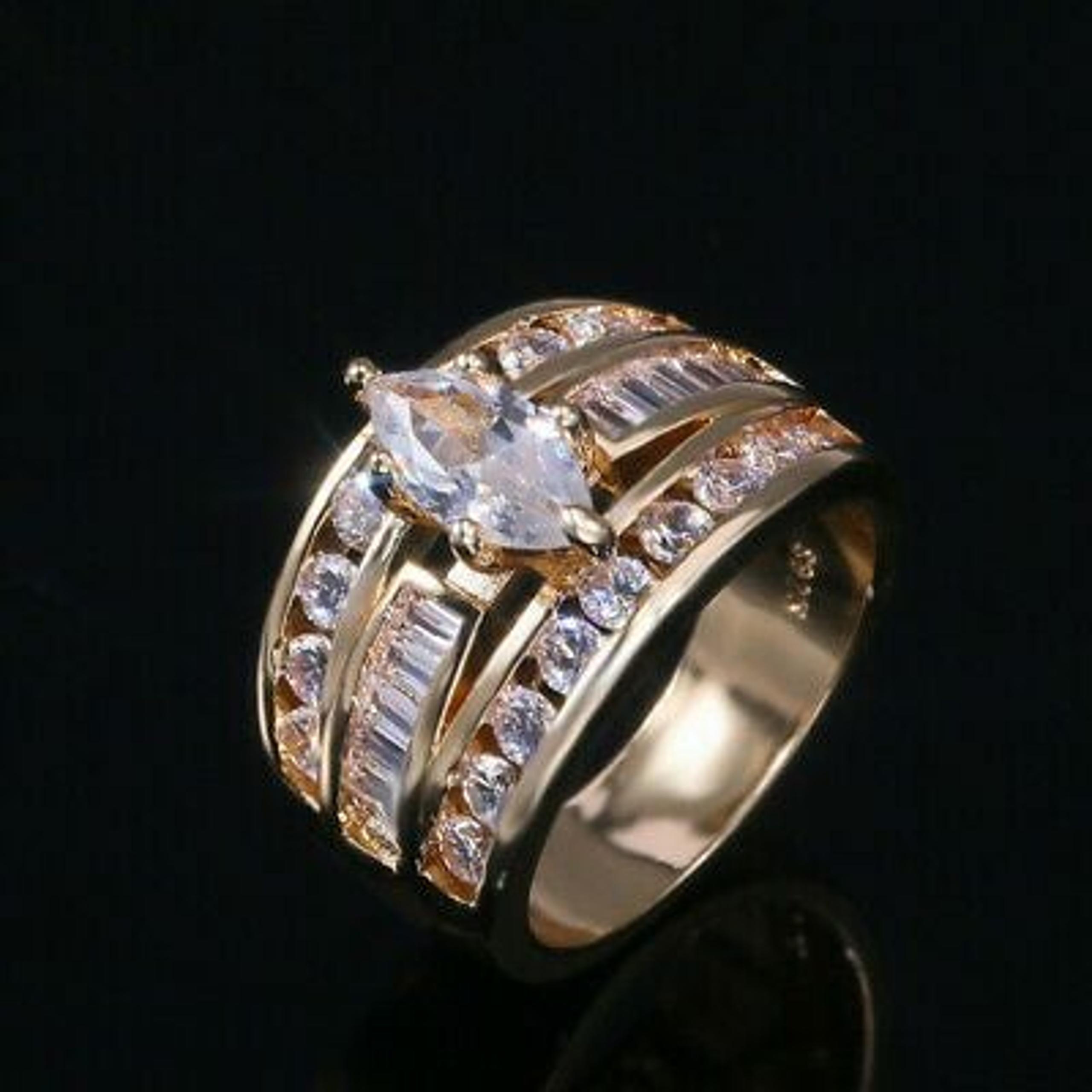 Gold Diamond Marquise Ring 14K size6,7,8,9,10 Wedding Ring / Engagement Ring