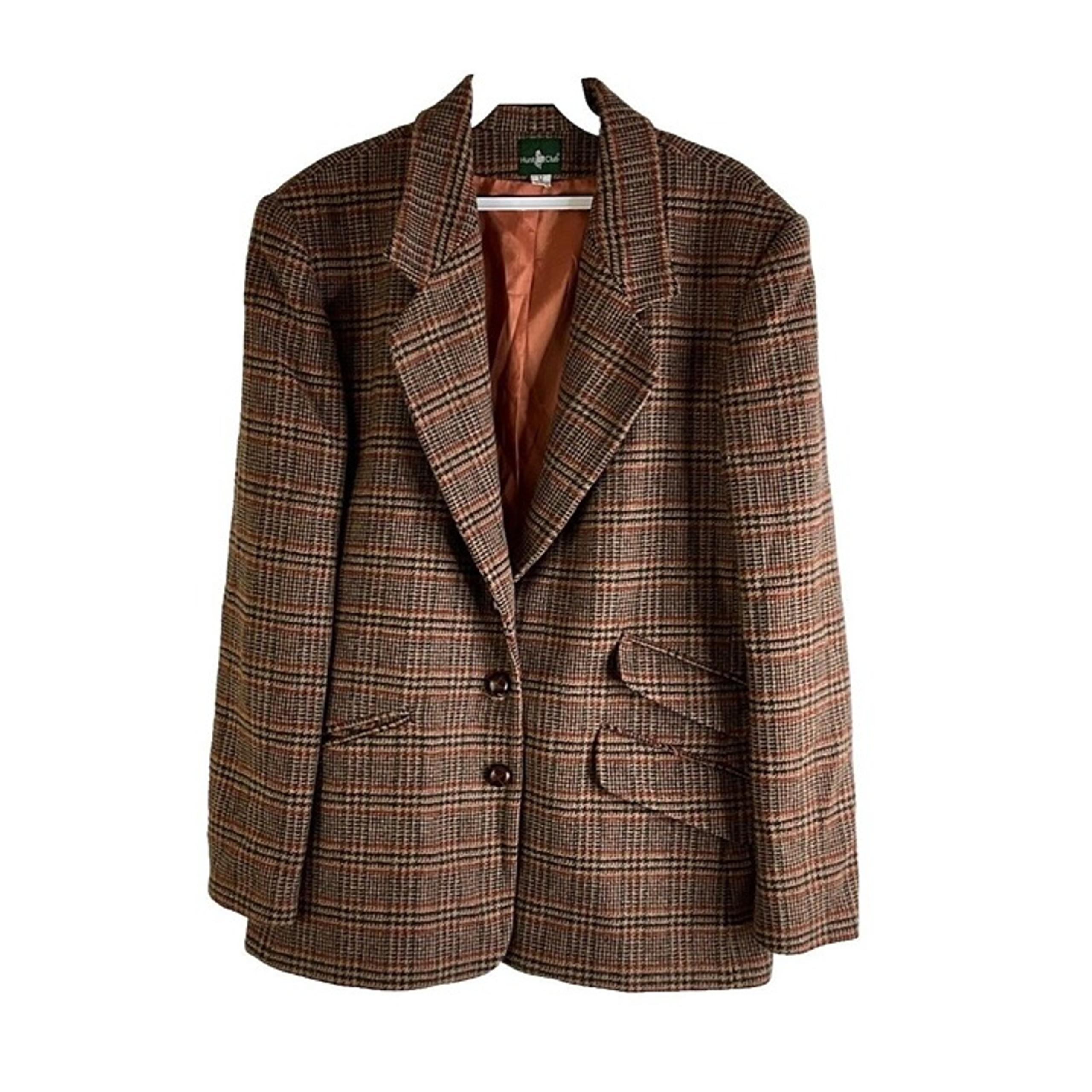 Vintage 90s Womens 12 Rainbow Houndstooth Plaid Blazer Jacket Preppy Academia