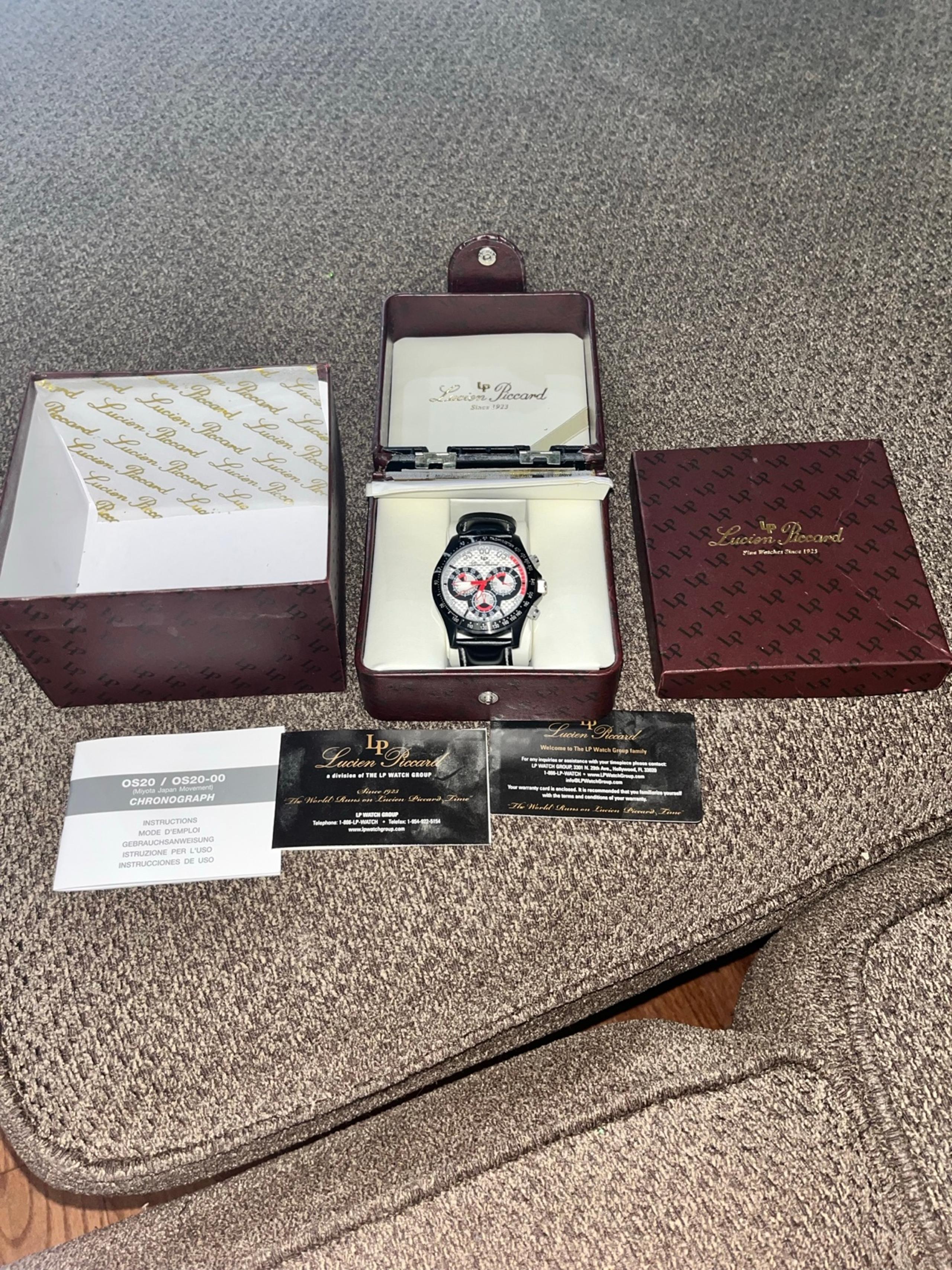 NWOT w Box Lucien Piccard Men's 26959SL Black Ion-Plated Chronograph Watch