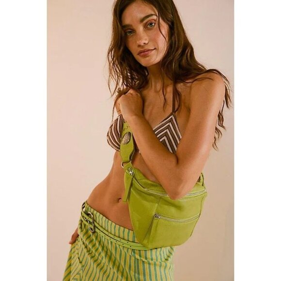 Free People Wilder Yuletide Lime Leather with Concho embellishments sling bag