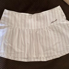Vintage Abercrombie white low rise mini skirt with pink/brown pinstripes