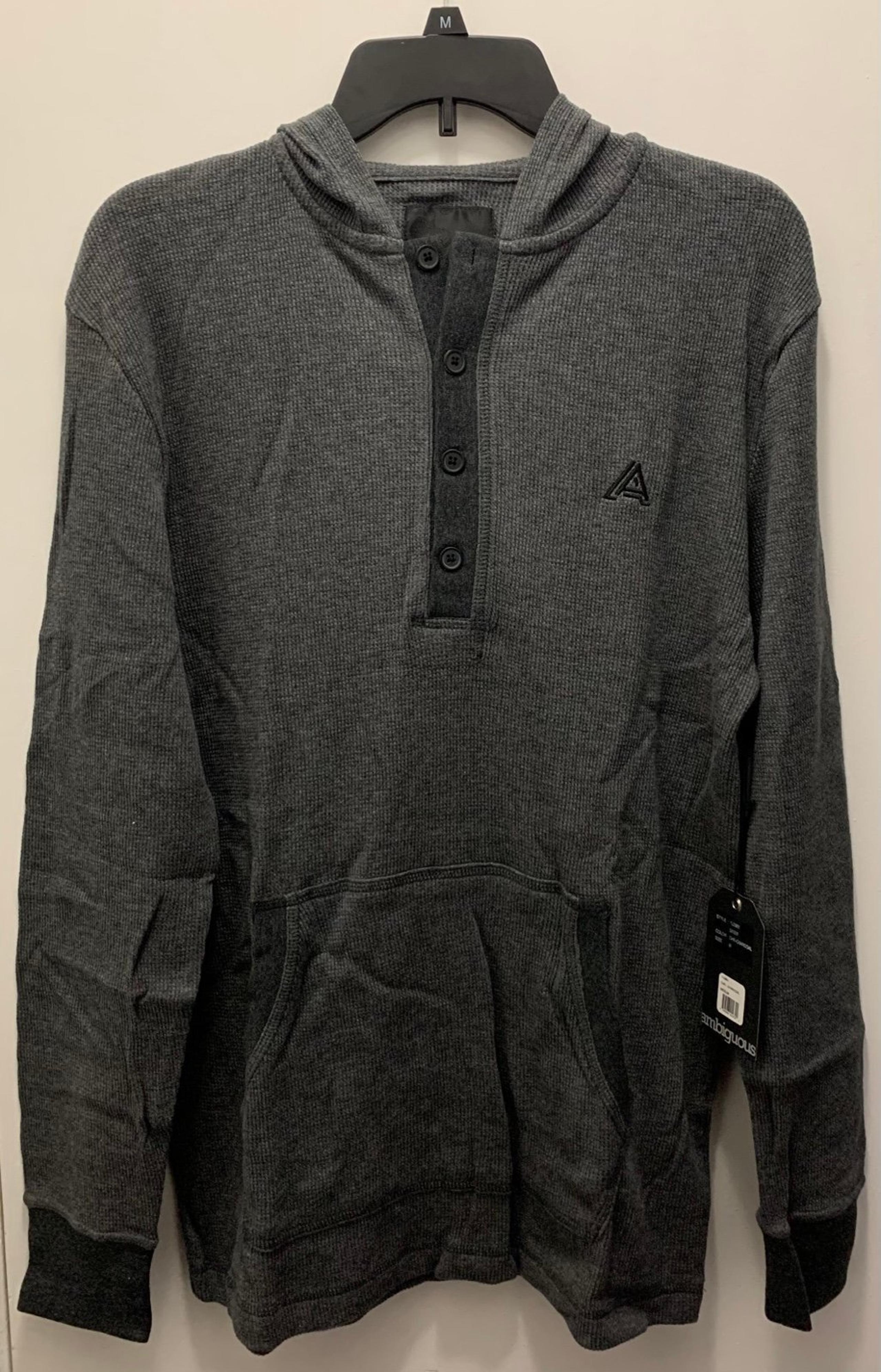 AMBIG AMBIGUOUS CLOTHING DREW HOODED HENLEY LONG SLEEVE SHIRT MENS MEDIUM GREY