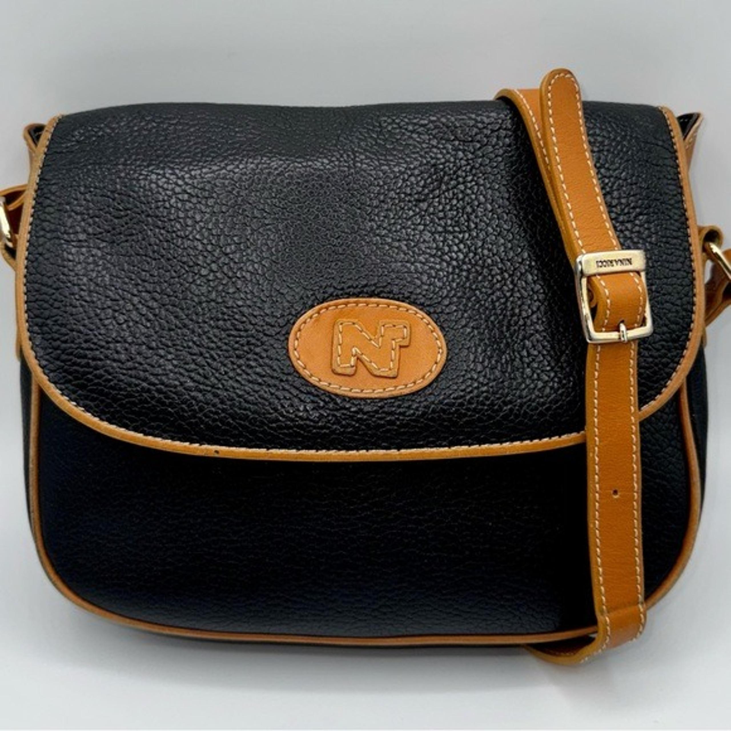 Vintage Nina Ricci Black Pebble Grain Leather Shoulder Bag Crossbody Bag