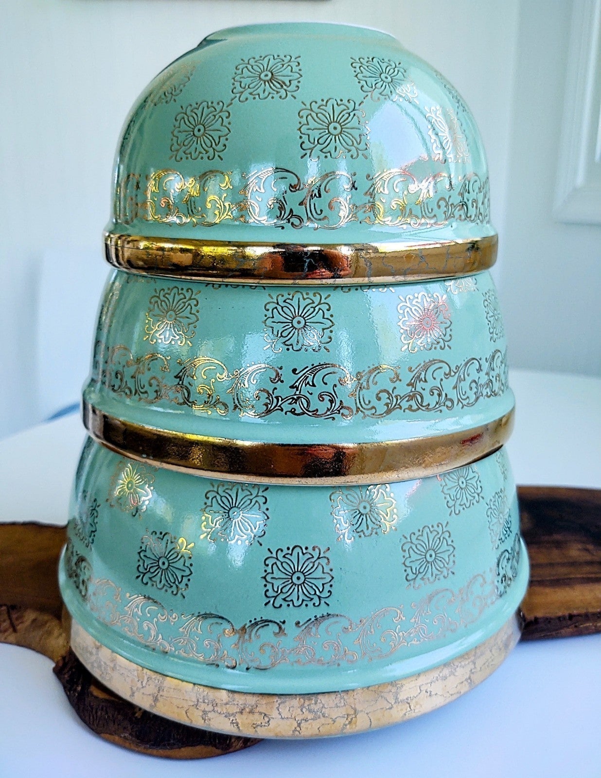 VTG Atomic Hall Celedon/Turquoise Gold Medallion Mix bowls shops mid century modern