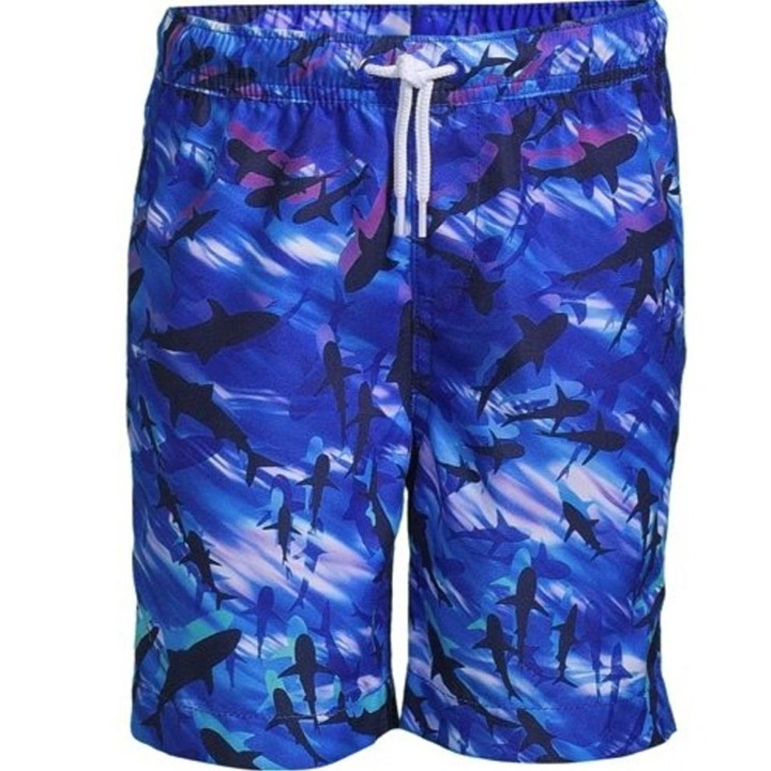 Lands End Printed Volley Shark Swim Trunks Boys' Size Small Blue & Black NWOT!