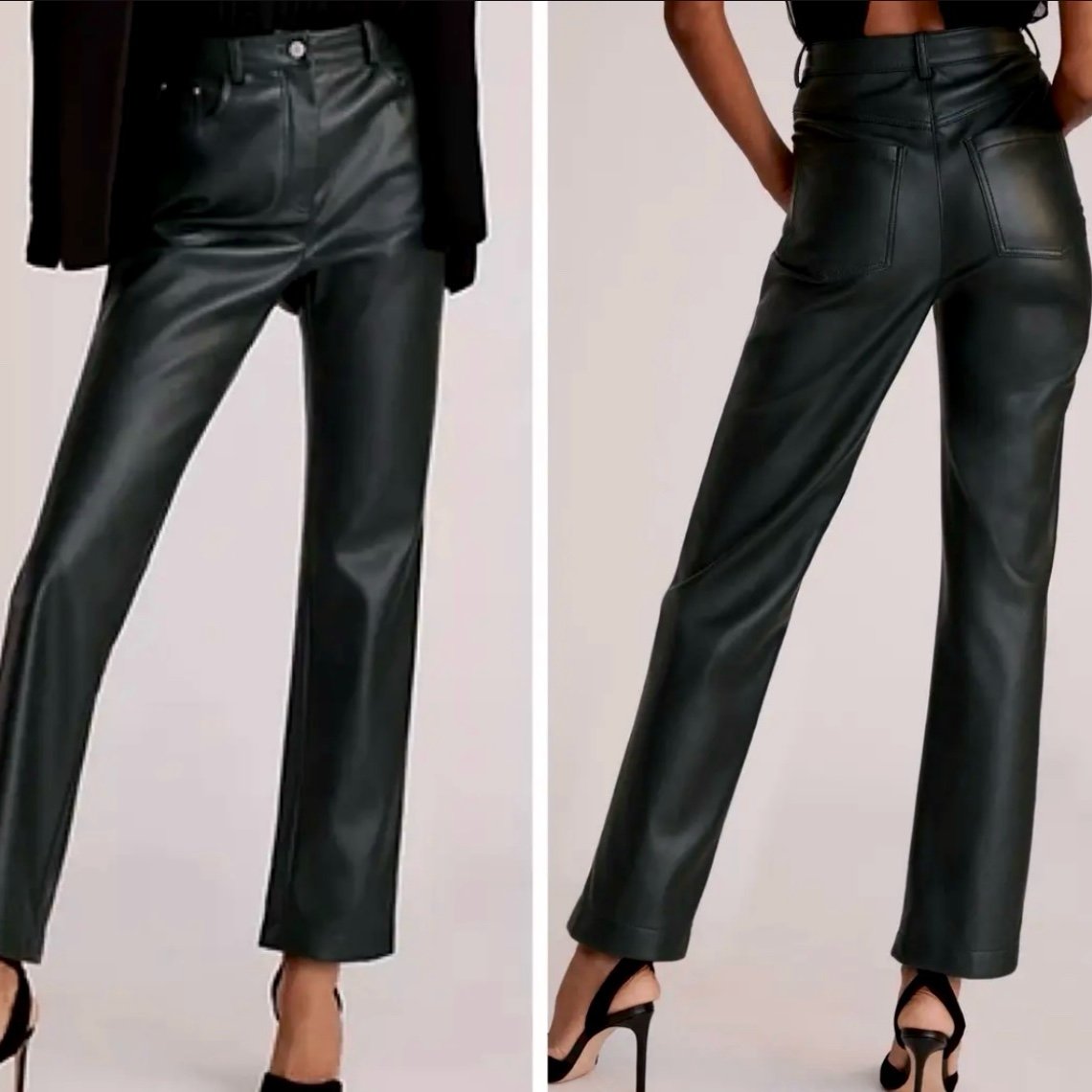 NEW Avec Les Filles black leather straight leg pants