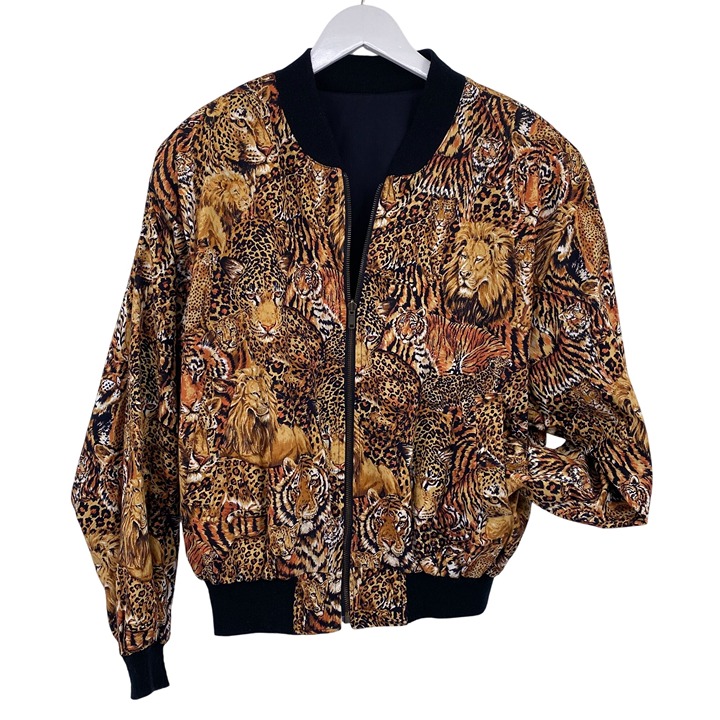 Infinity Chic tiger print reversible bomber jacket size small USA Vintage animal