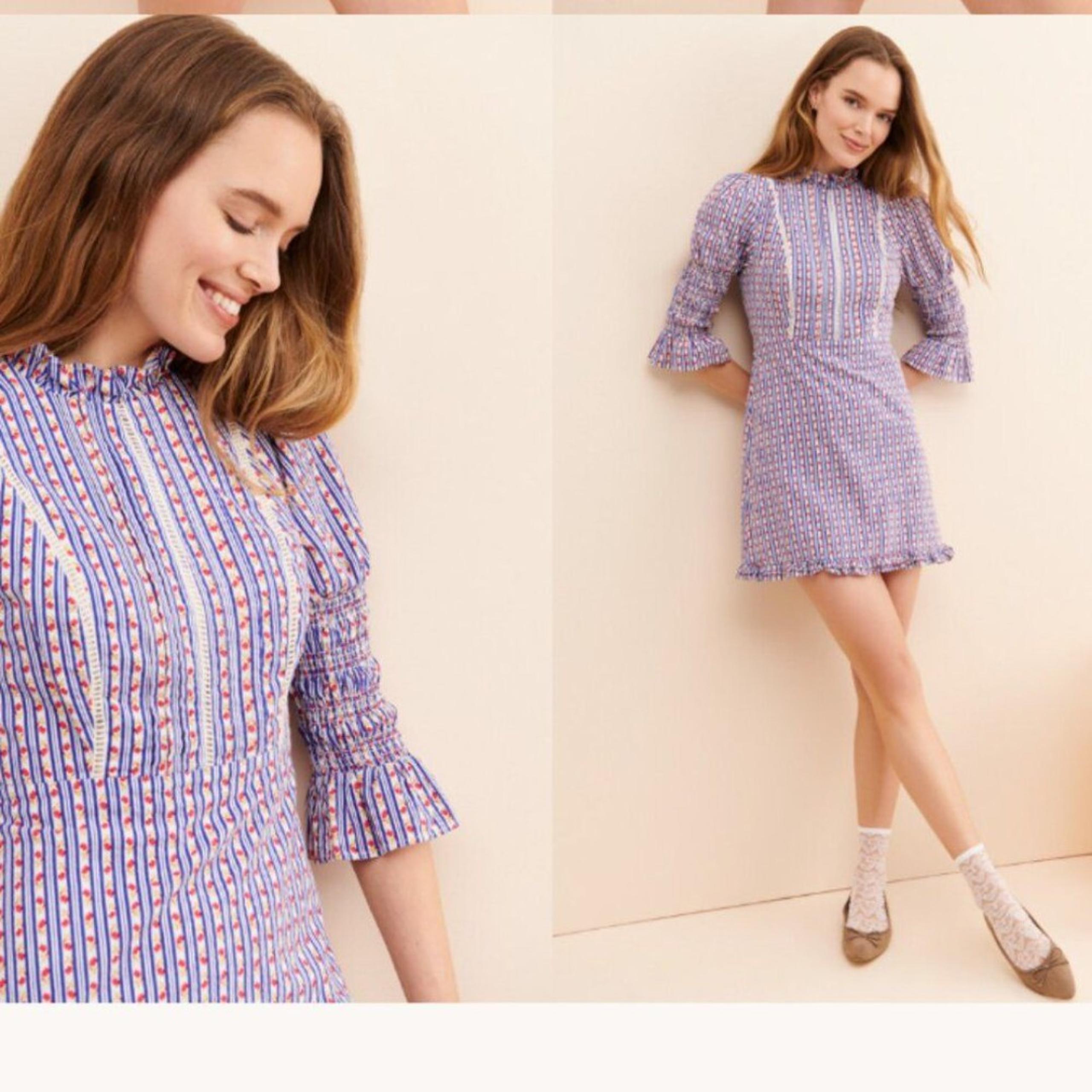 Laura Ashley x Urban Outfitters Maisy Striped Smocked Sleeve Floral Mini Dress