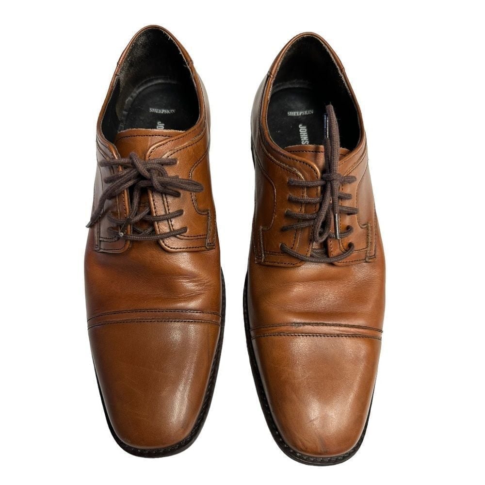 Johnston & Murphy Cap Toe Brown Oxford Dress Sheepskin Shoes Men's Size 9