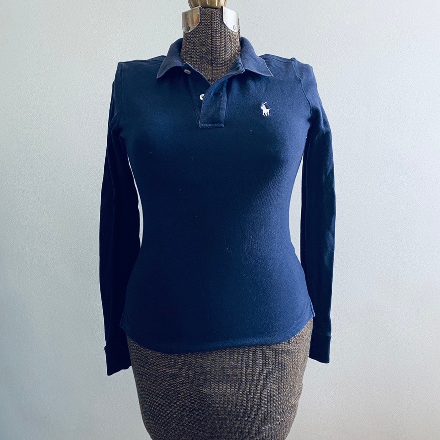 RL navy long sleeve polo