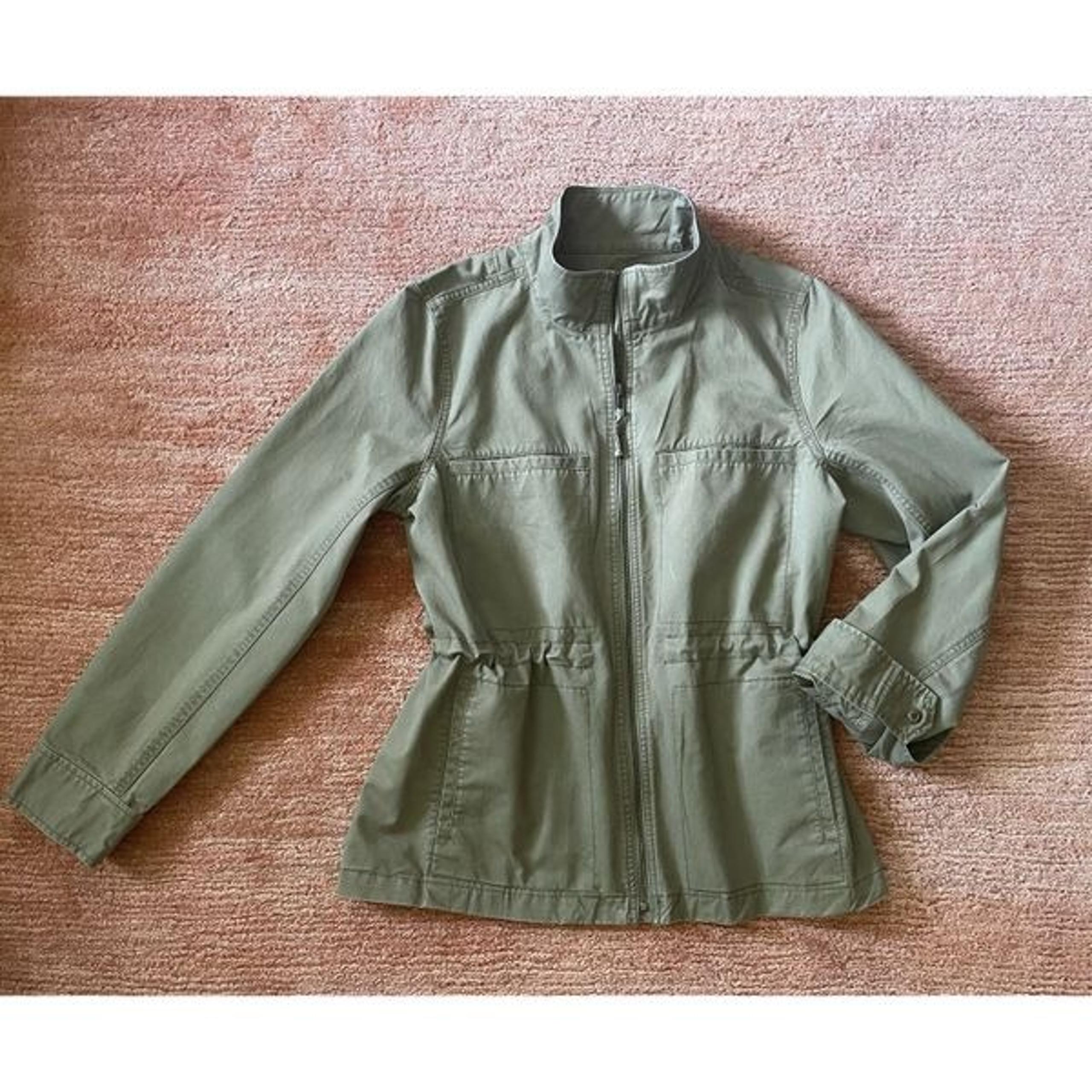 J.Crew Olive Utility Jacket L Zip Front Drawstring Waist 100% Cotton  Fits M