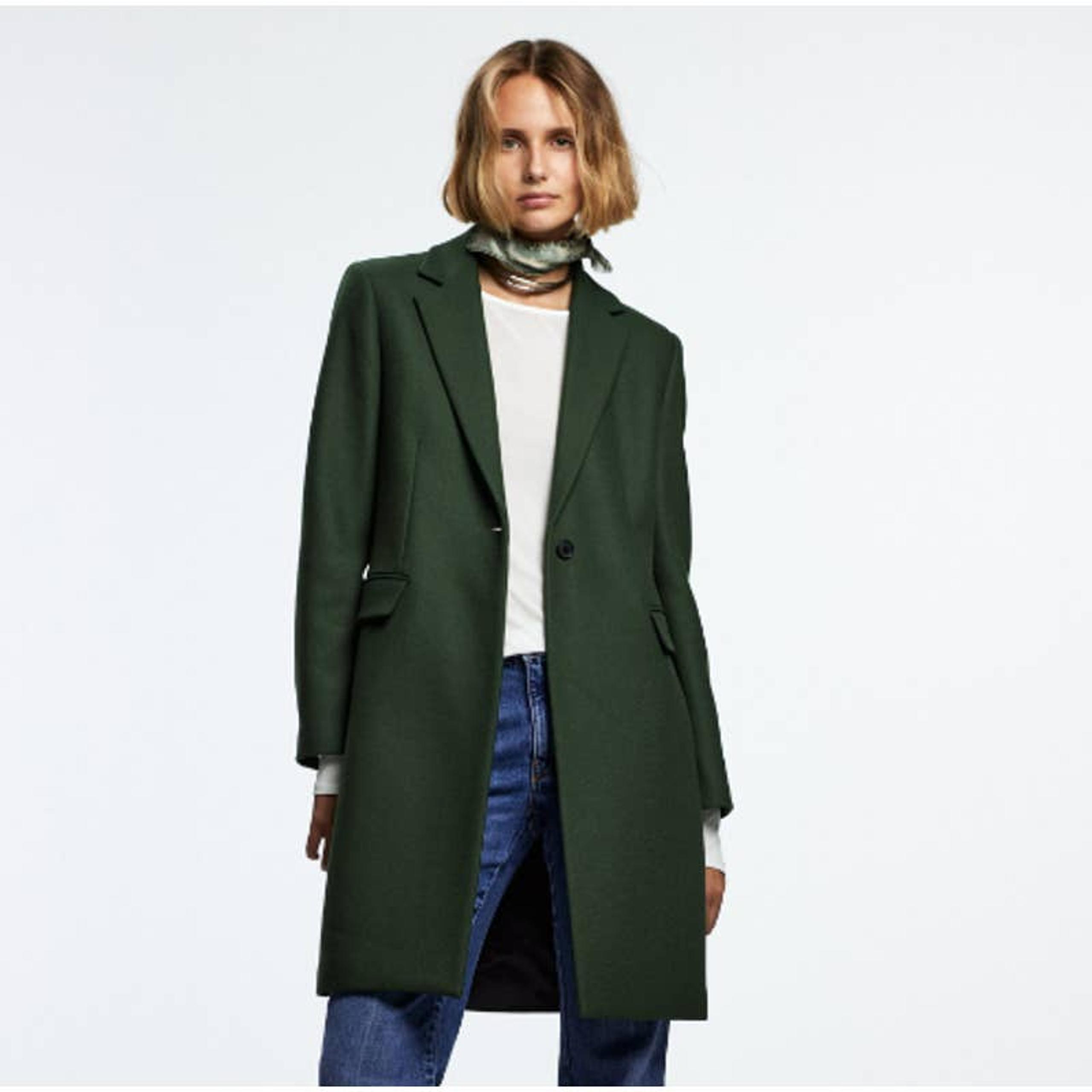 ZARA Menswear Style Coat Wool Blend Long Jacket Manteco Bottle Green