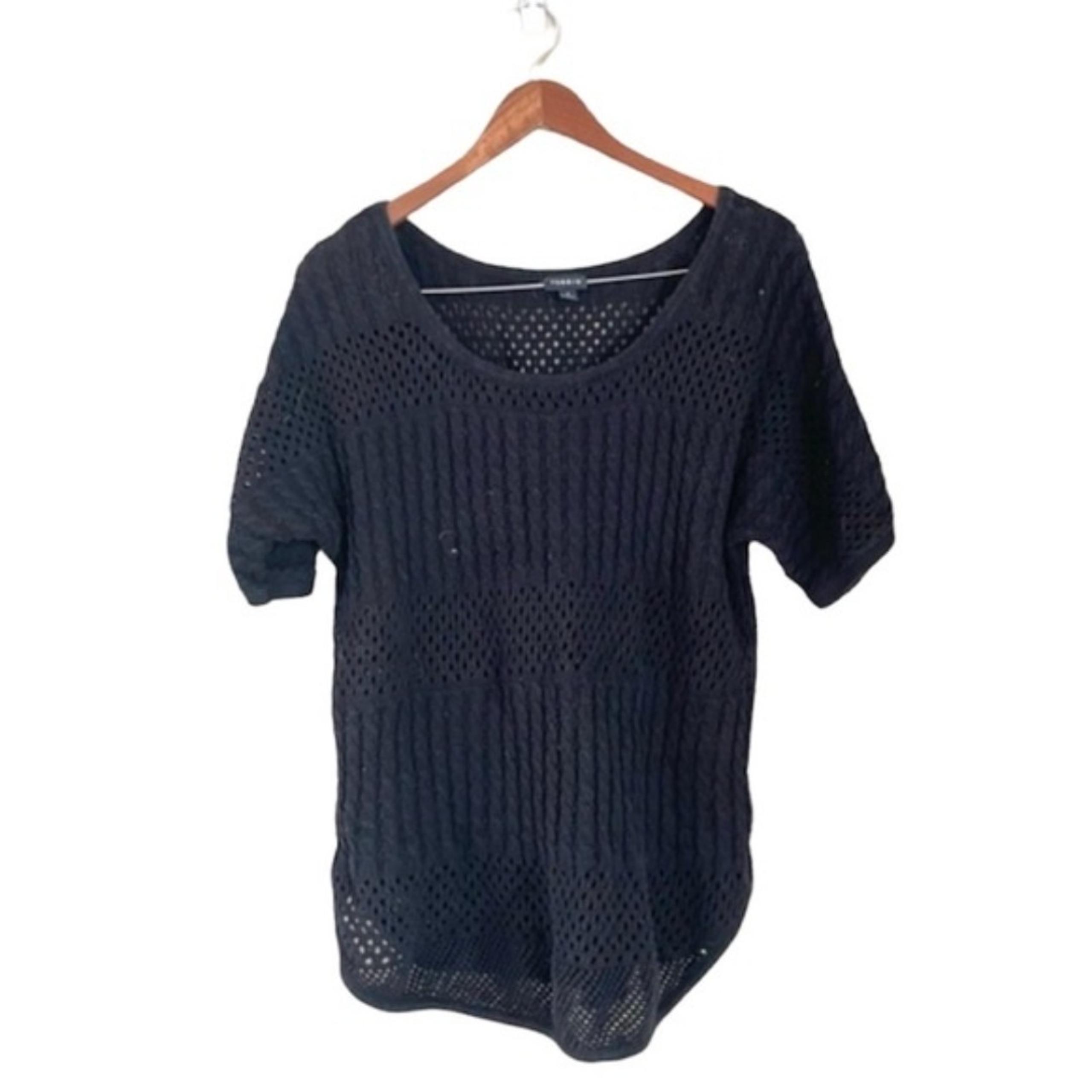 Torrid Open Knit Short Sleeve Sweater Black Size 1X Boho Crochet Coastal