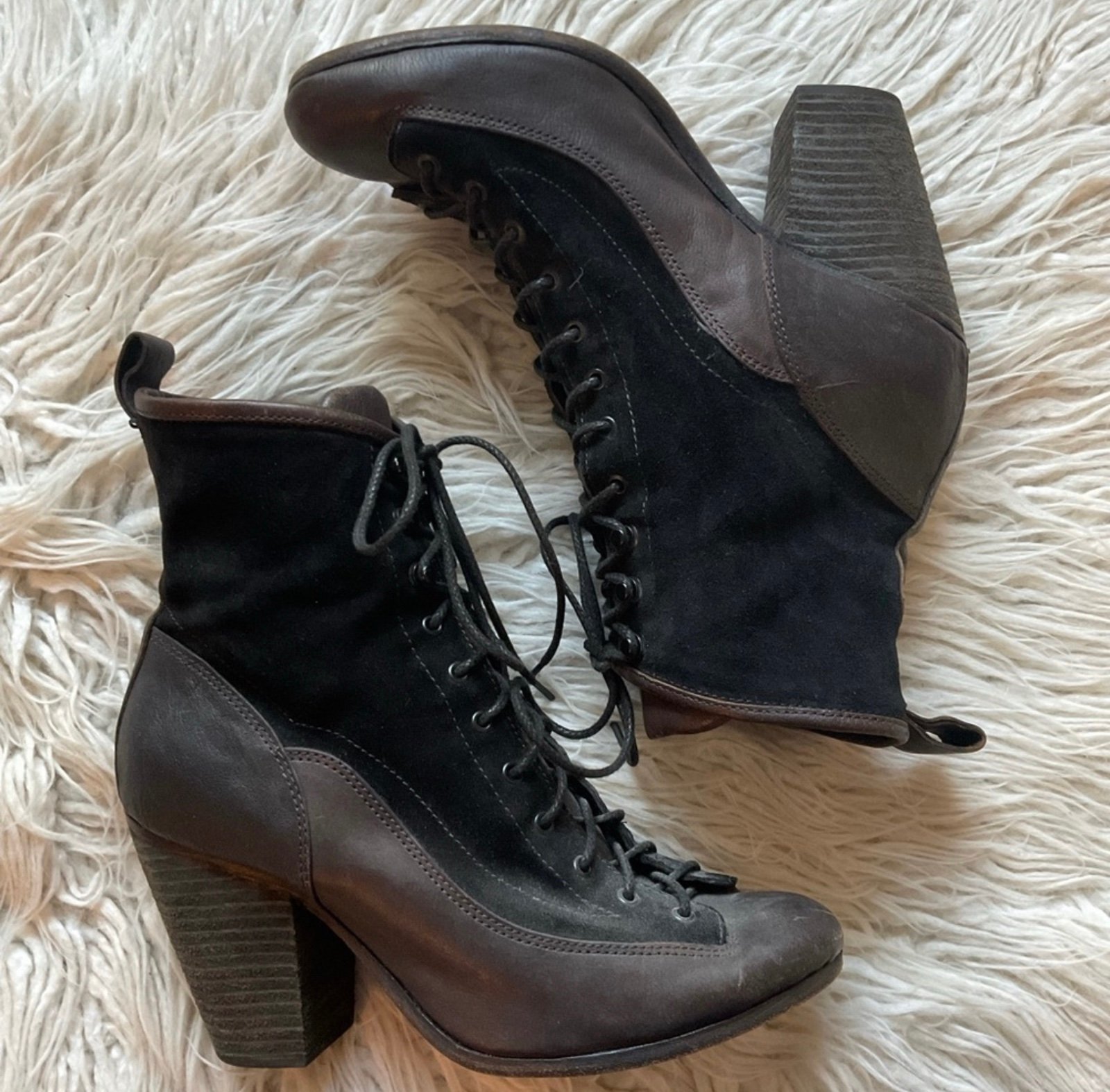 Rag & Bone Black Brown Suede Leather Lace-Up Heeled Classic Combat Boot EUC 41