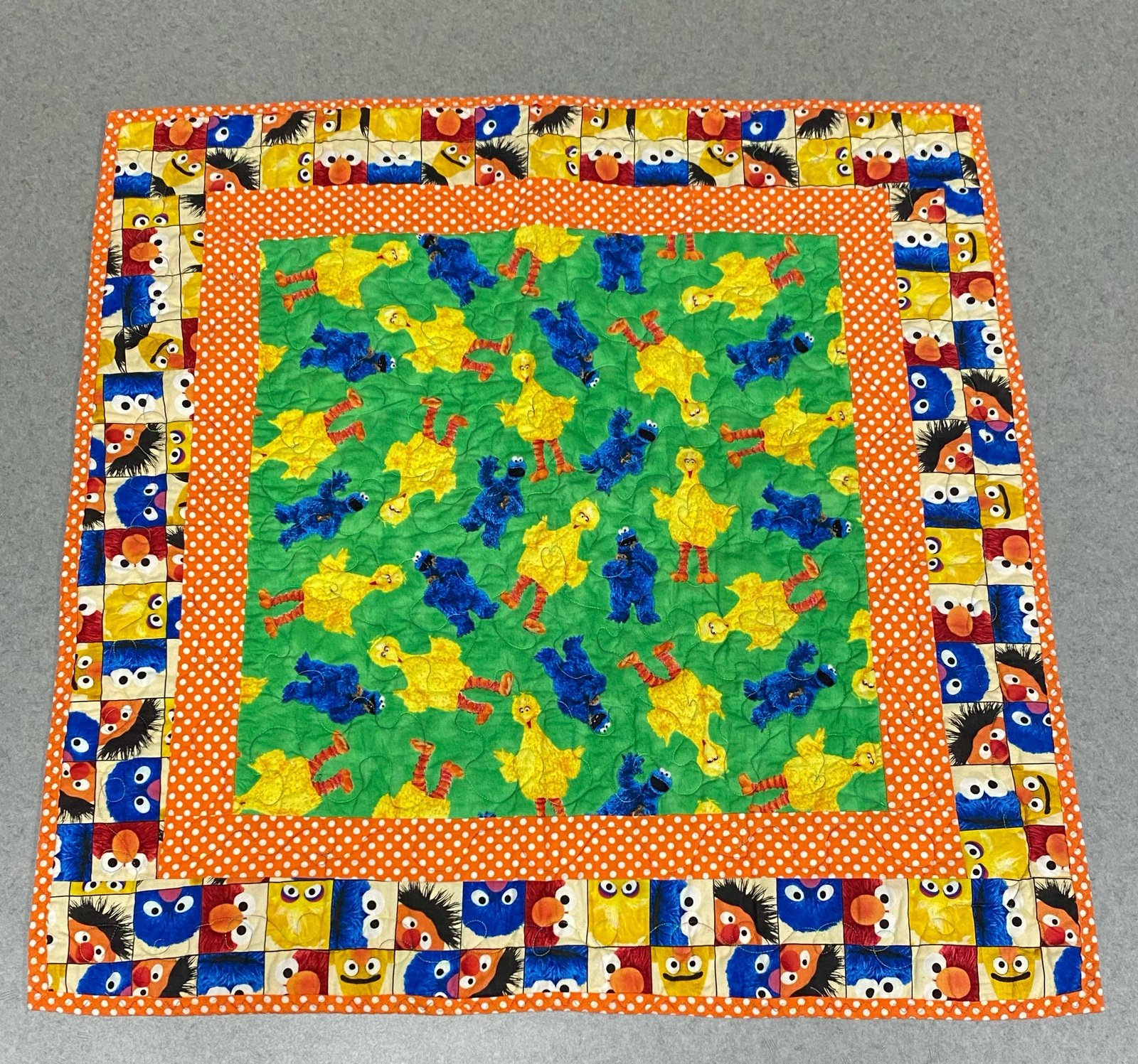 Handmade Baby Patchwork Quilt Sesame Street ft. Elmo Big Bird Cookie Monster