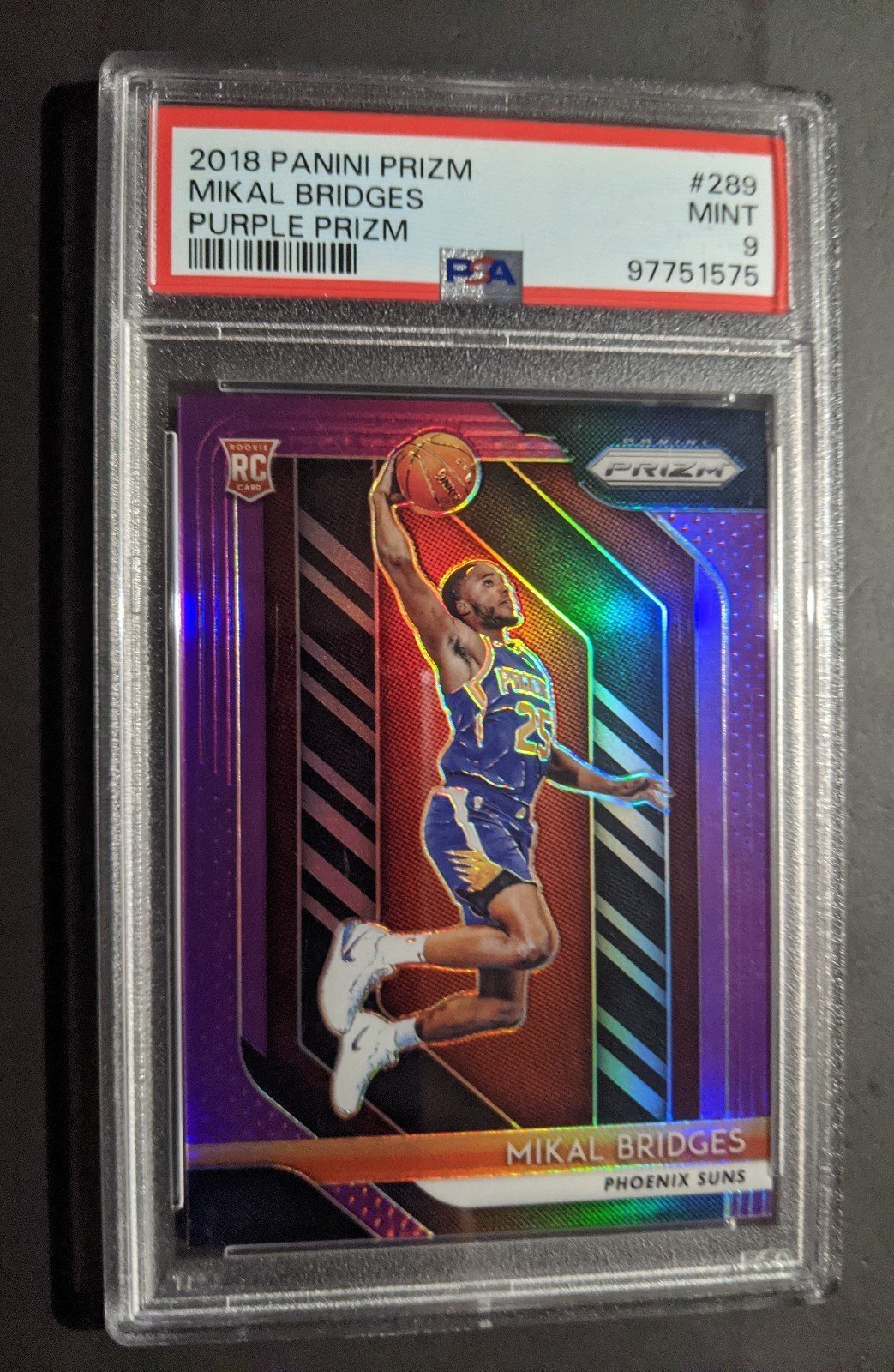 Mikal Bridges Rookie Purple Prizm 15/75 PSA Mint 9 RC Card