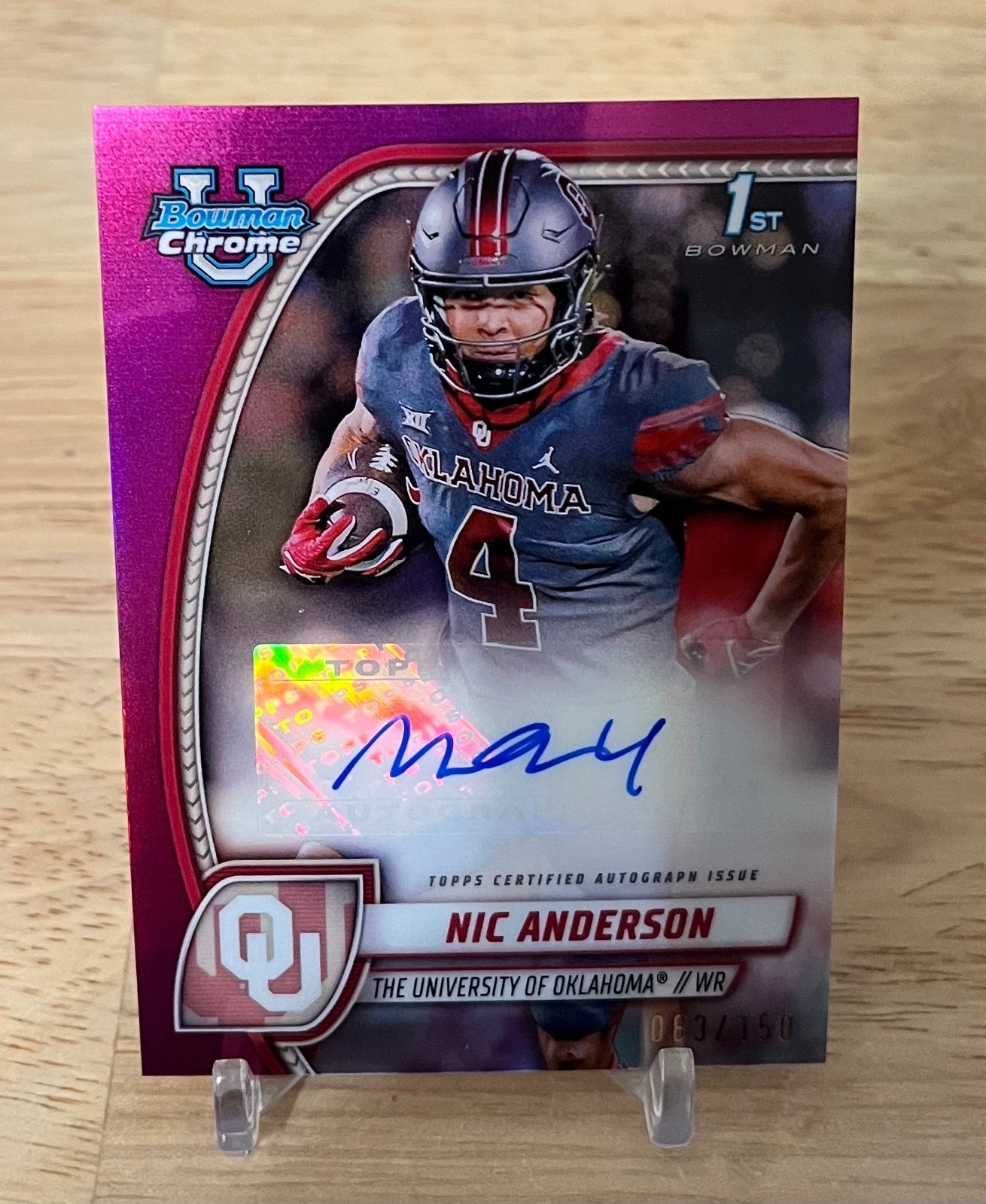 NIC ANDERSON Oklahoma 2024 Bowman Chrome U Fuchsia Refractor AUTO #063/150