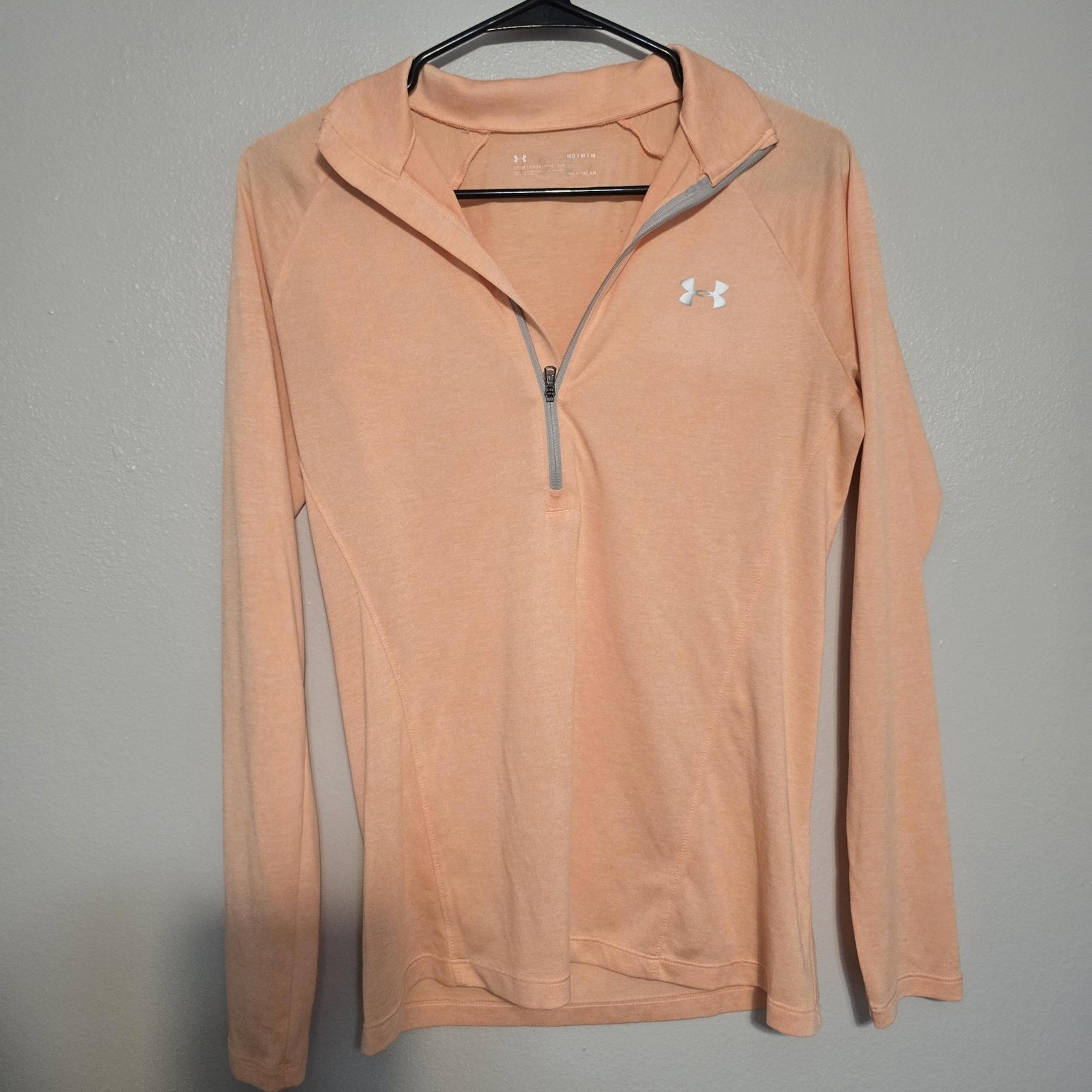 Under Armour 1/4 Zip Pullover Shirt Womens Sz M Peach Long Sleeve Performance