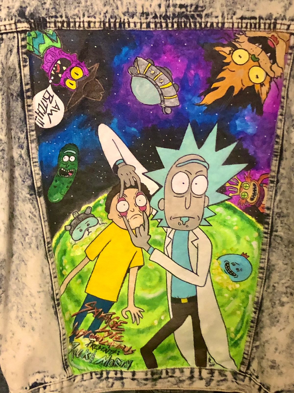 Custom painted Rick and Morty denim jack