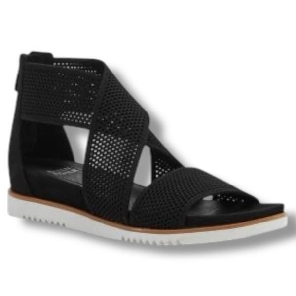 Eileen Fisher Sandals Womens 6 Black Kitts Stretch Knit Back Zip Strappy 440056