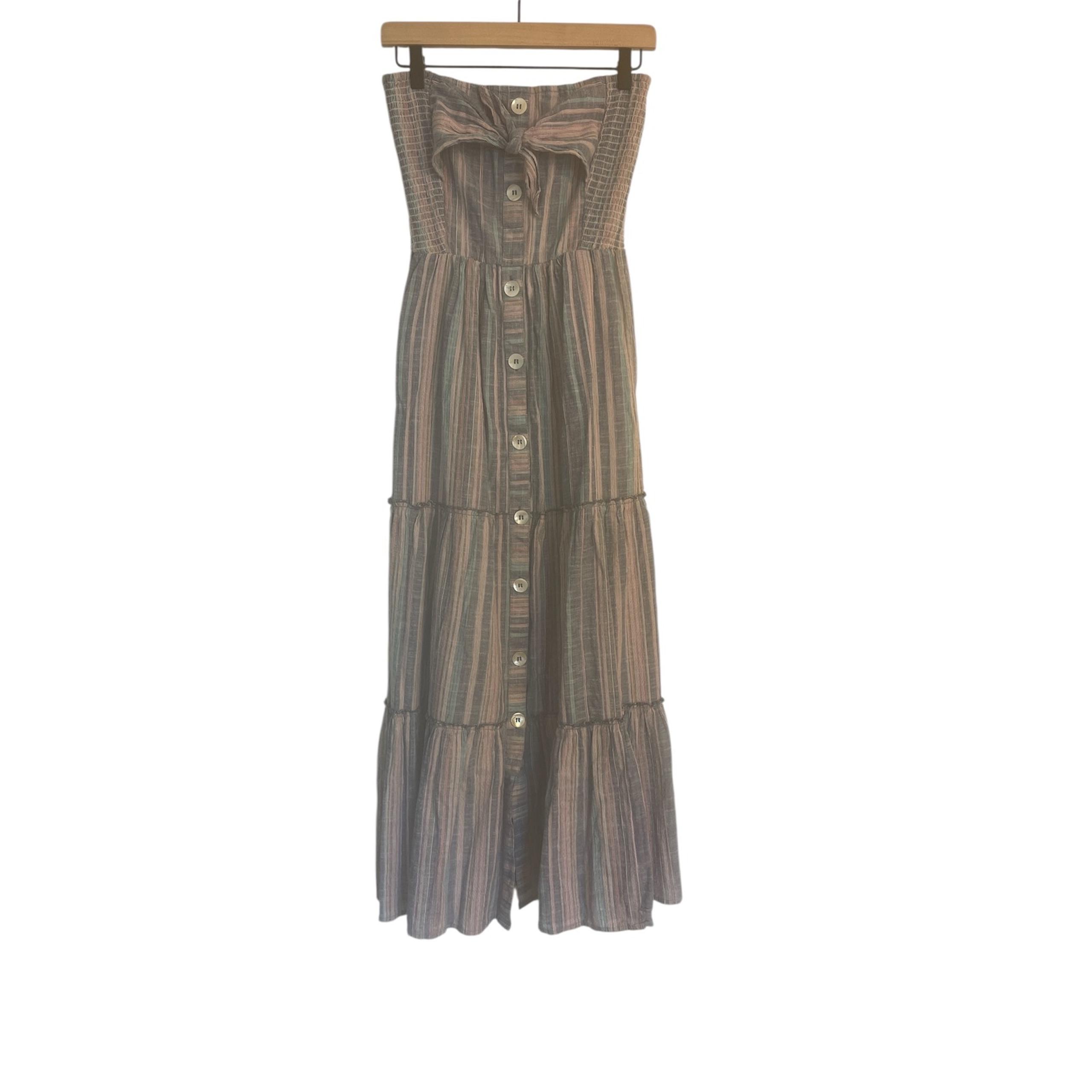 Blue Island Striped Maxi Dress Strapless Button Front Sundress Size L