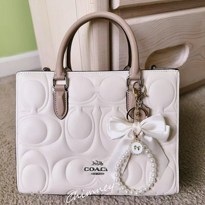 NWT Coach Maggie Small Tote Bag In Blocked Signature Leather with charm
