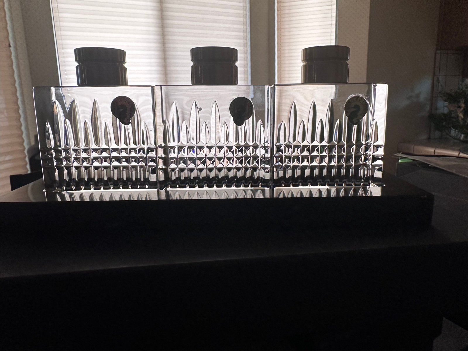 WATERFORD Crystal LISMORE DIAMOND Candlesticks & MARBLE BASE -$375 MSRP