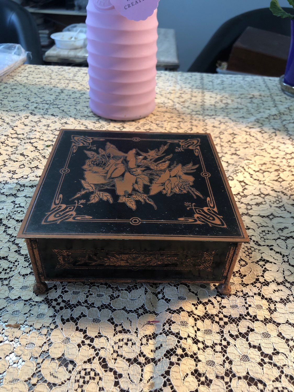 copper floral trinket box/jewelry box