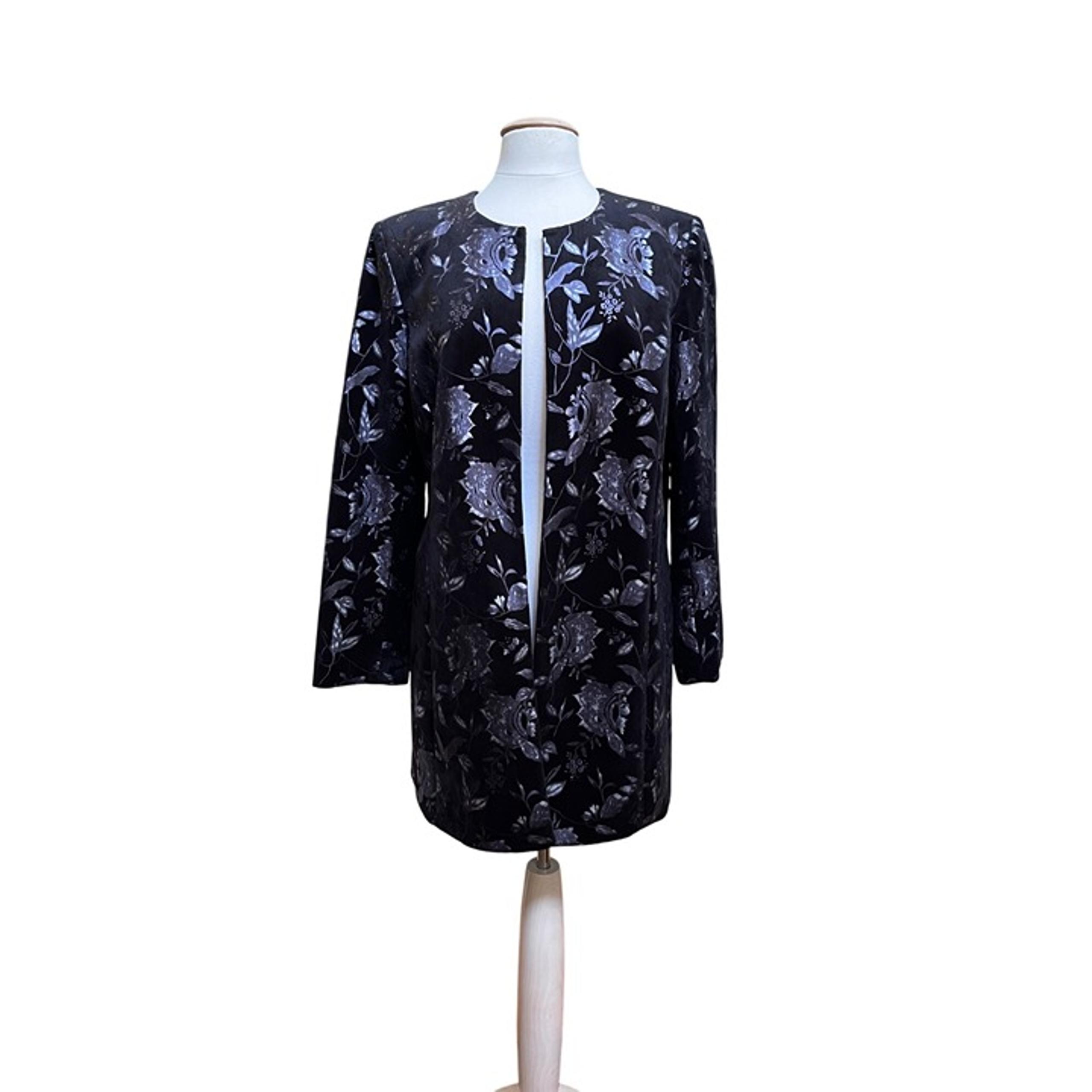 Navy Velvet Jacobean Silver Floral Womens Jacket Blazer Tahari Arthur Levine 14