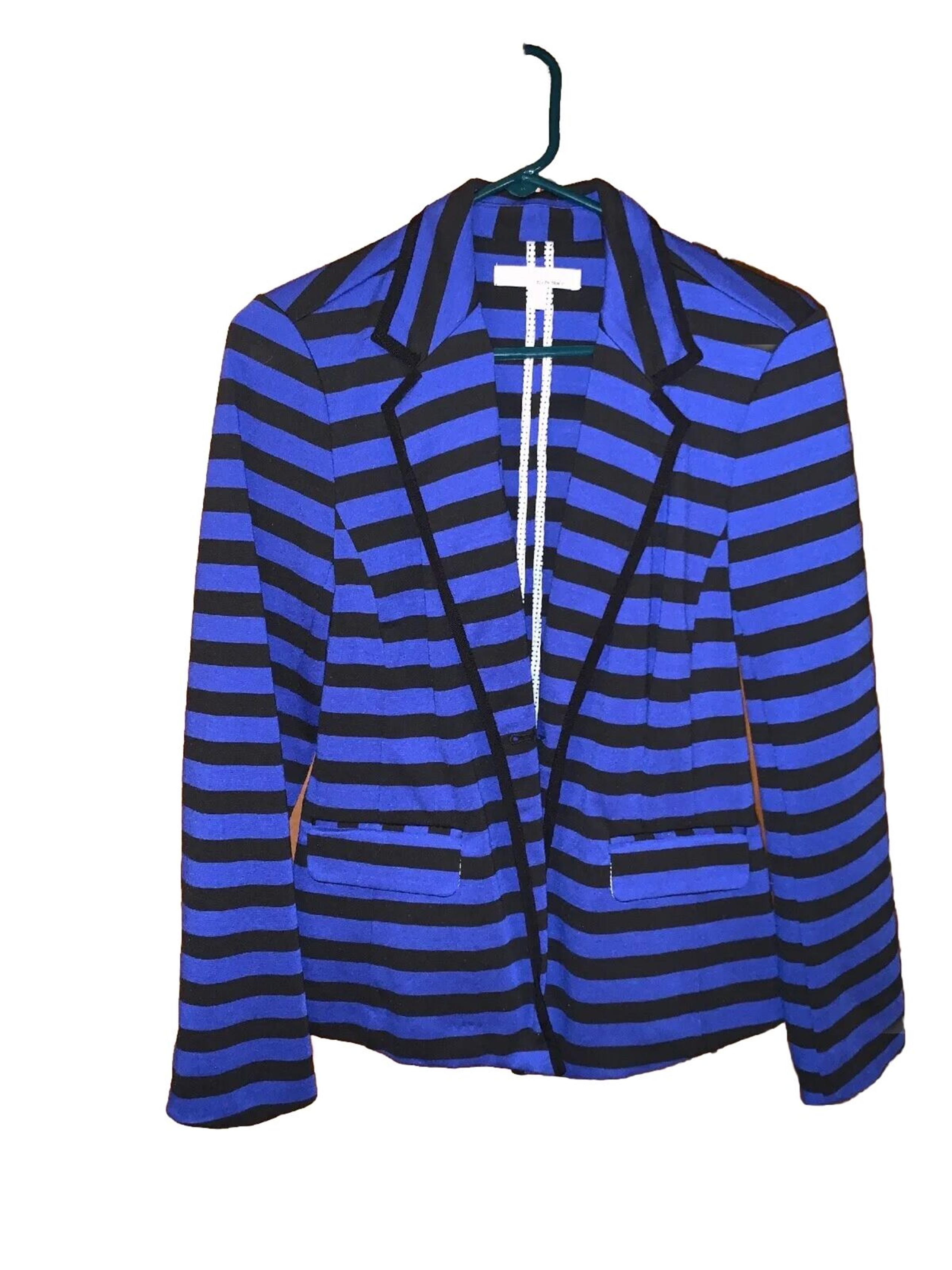 Ellen Tracy Company Blazer Jacket Women’s Size Small Black Blue Stripe