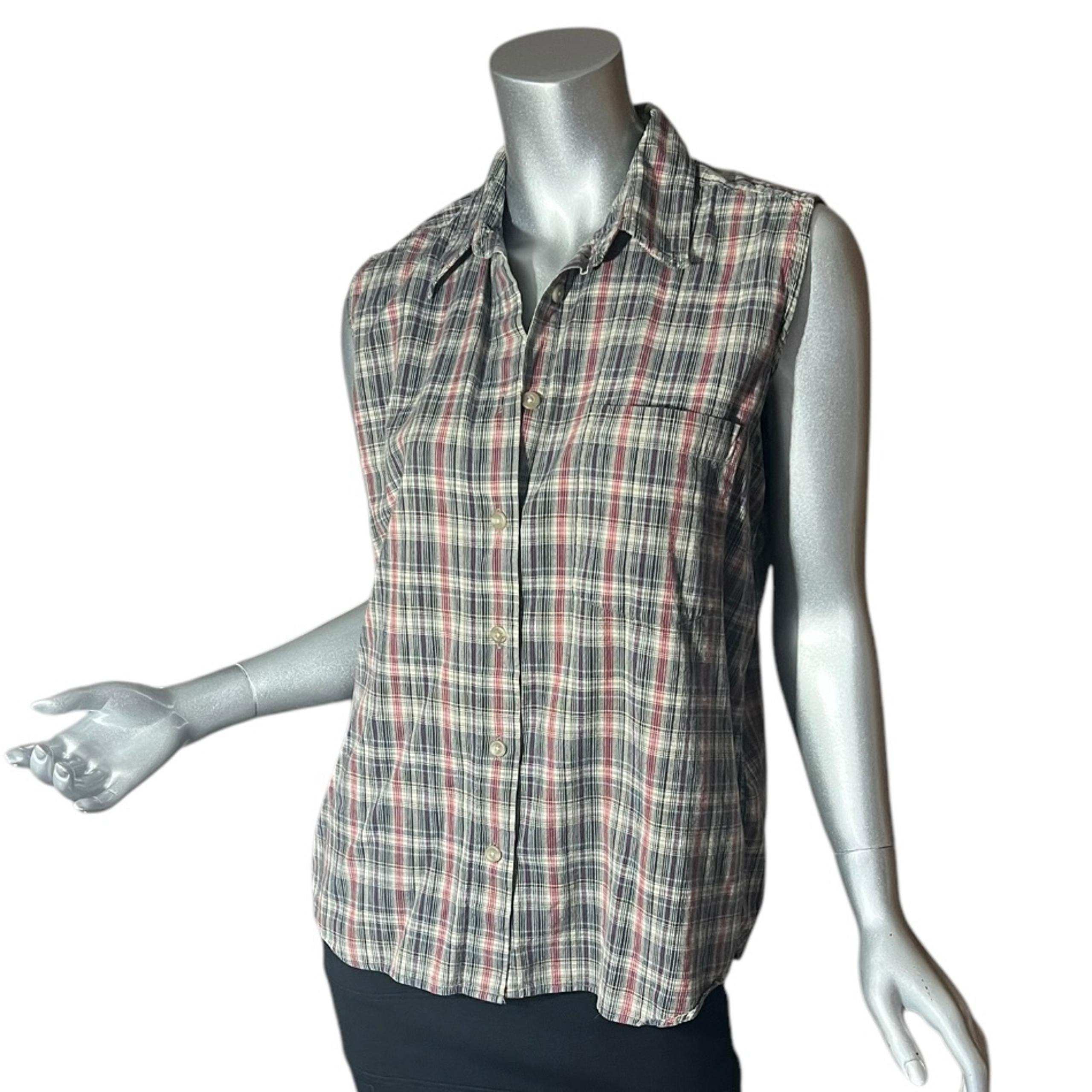 Eddie Bauer Women’s Large Button Front Sleeveless Shirt Tank Collard Plaid