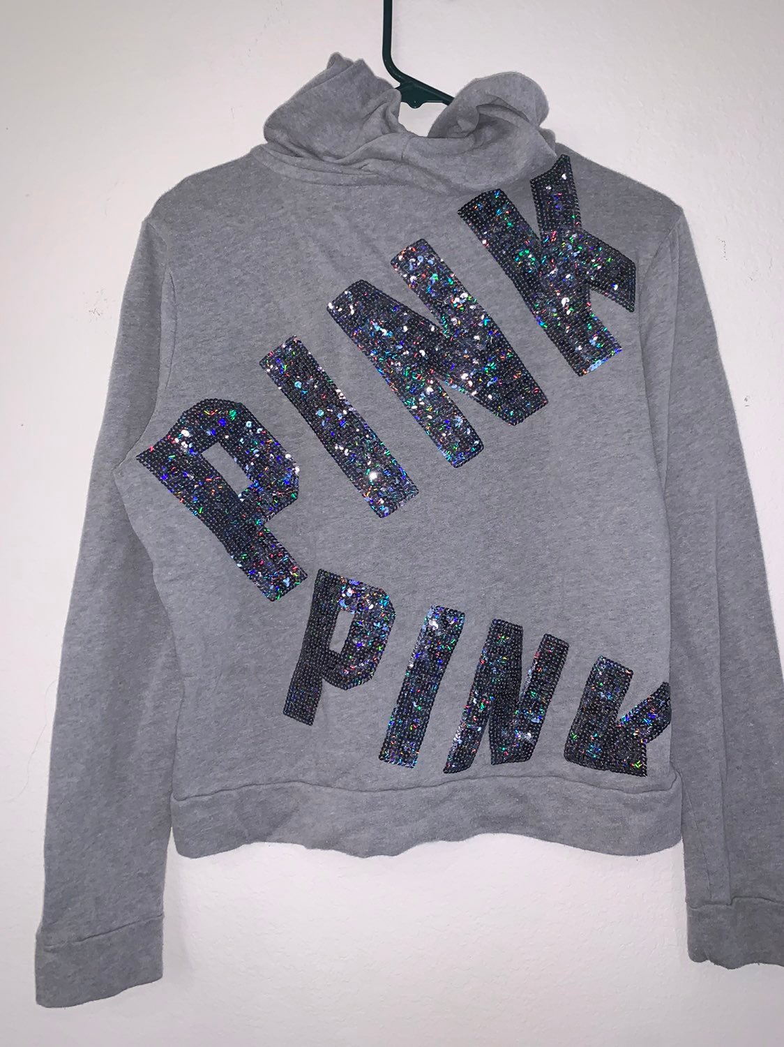 Rare HTF Victoria Secret PINK Blue Bling Hoodie Sweater