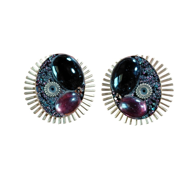 Sunburst CLIP earrings purple brown blue