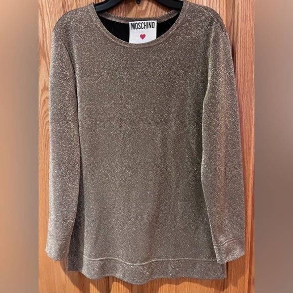 Moschino Pret-A-Porter Gold Metallic Shimmer Long-Sleeve Sweater Top Size 10