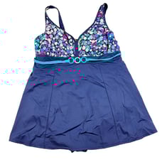 Swim 365 Womens Plus Sz 24W Swimdress Navy w Colorful Confetti Dots V Neck