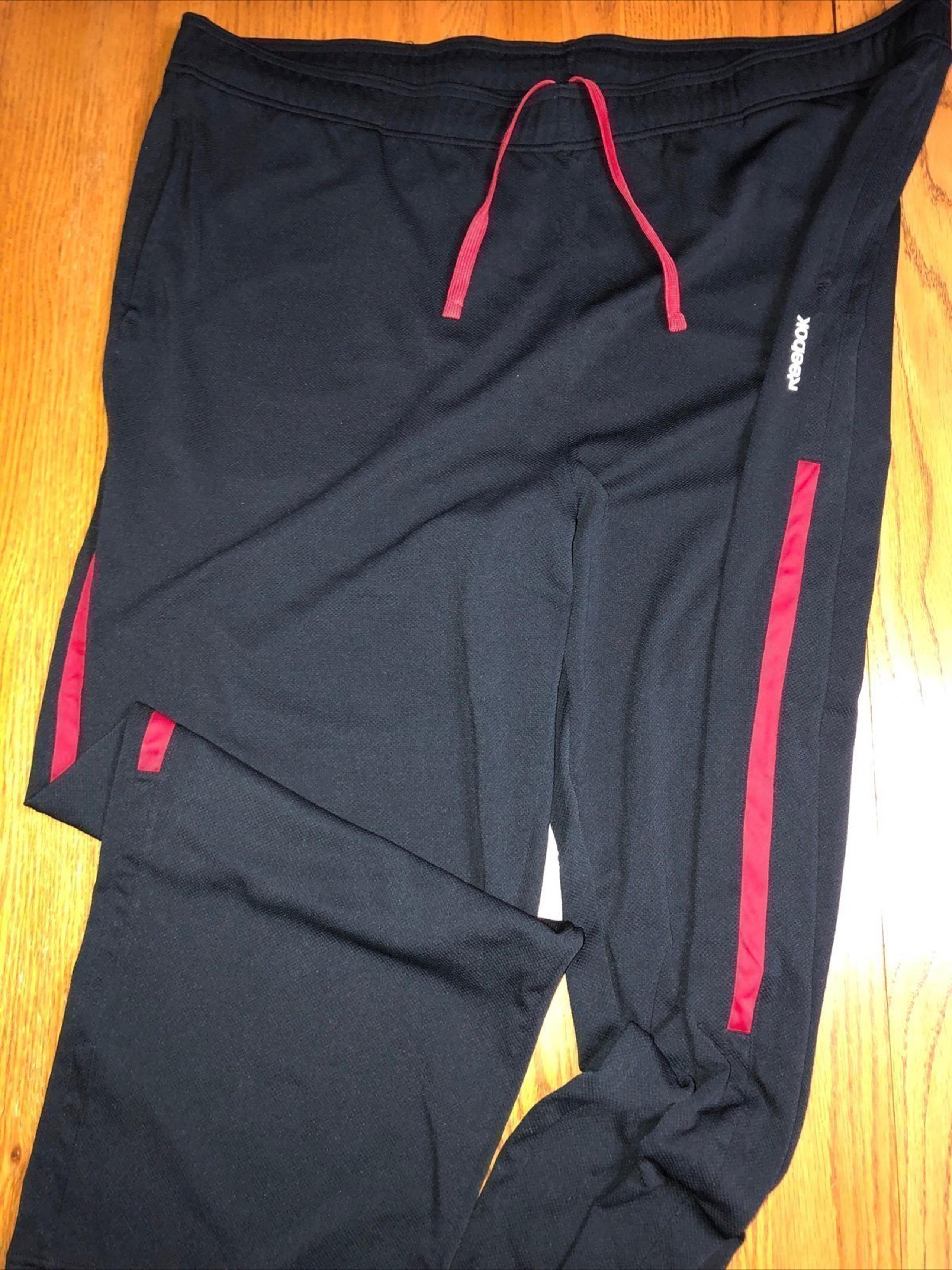 Reebok Mens Sweatpants Black 3XL w Red Stripes Dryfit