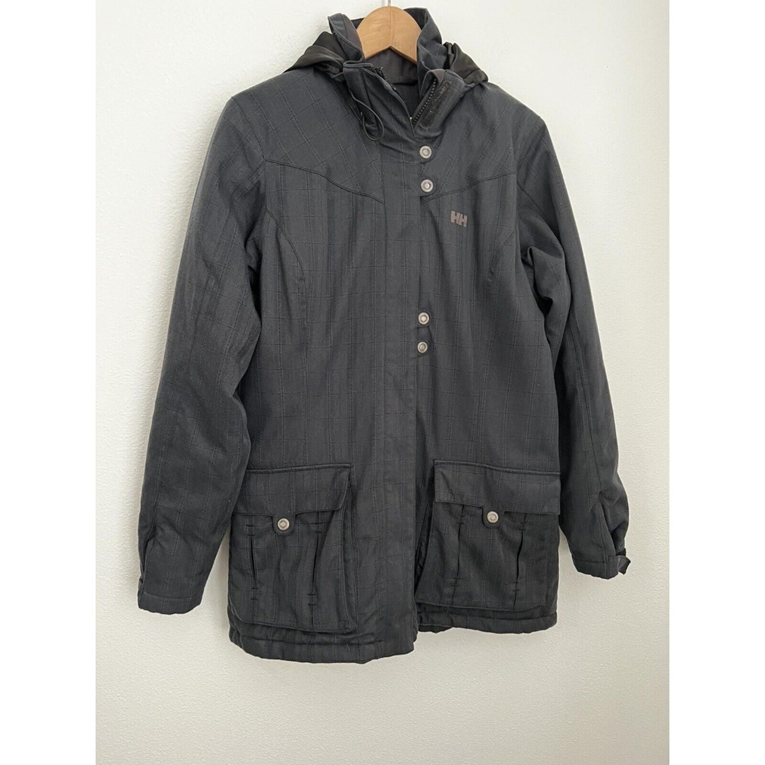 Helly-Hansen Women's Coat Parka Hood Gray Plaid Barn Quilted Chore Insulated L