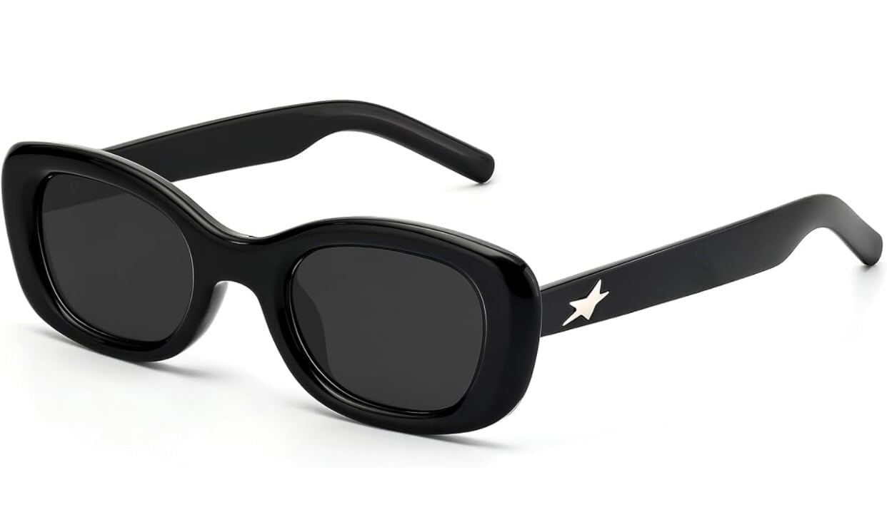 Rectangle Sunglasses for Women Trendy Cat Eye Retro 90’s Style Black on Black