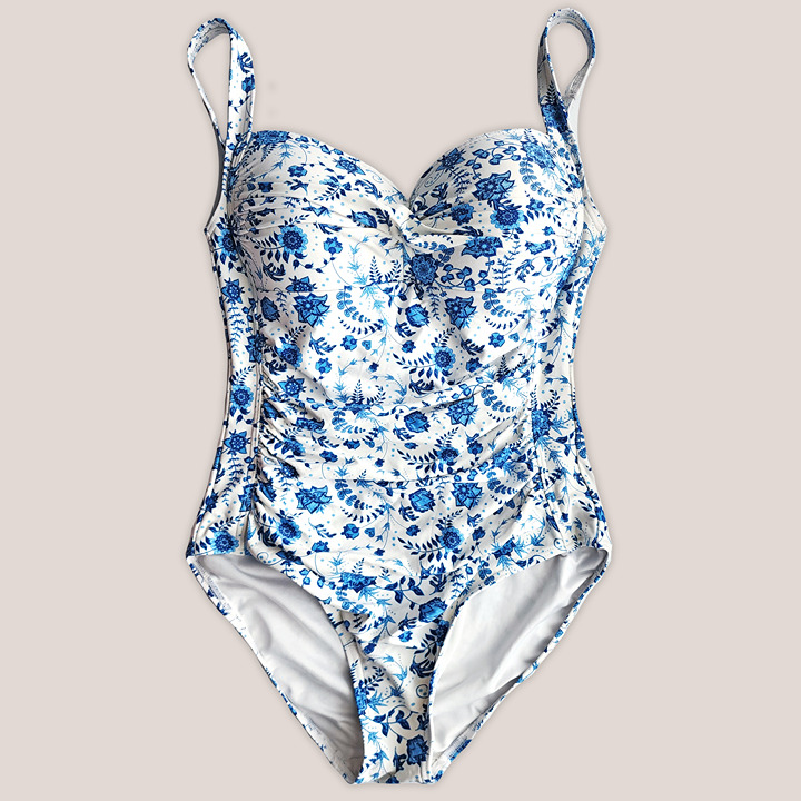 Niptuck One Piece Swimsuit Blue + White Floral Padded Bra Swimwear