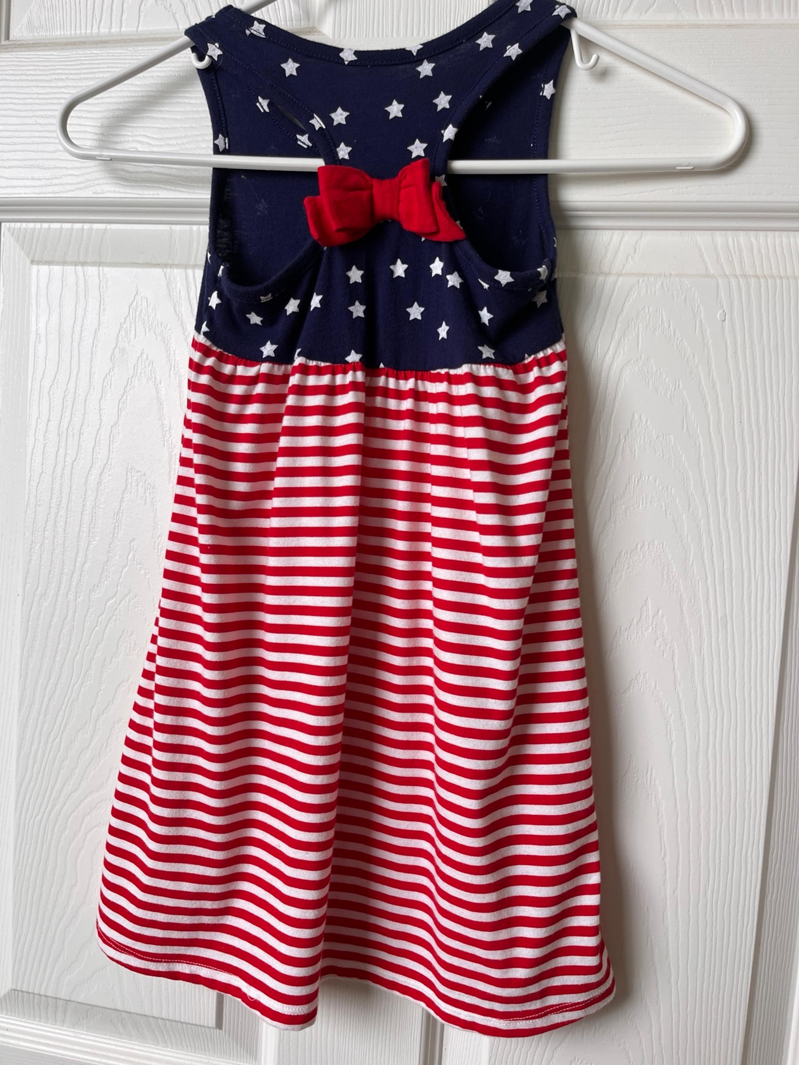 Girls 4T July 4th Americana Dress Racerback Bow Stars and Stripes