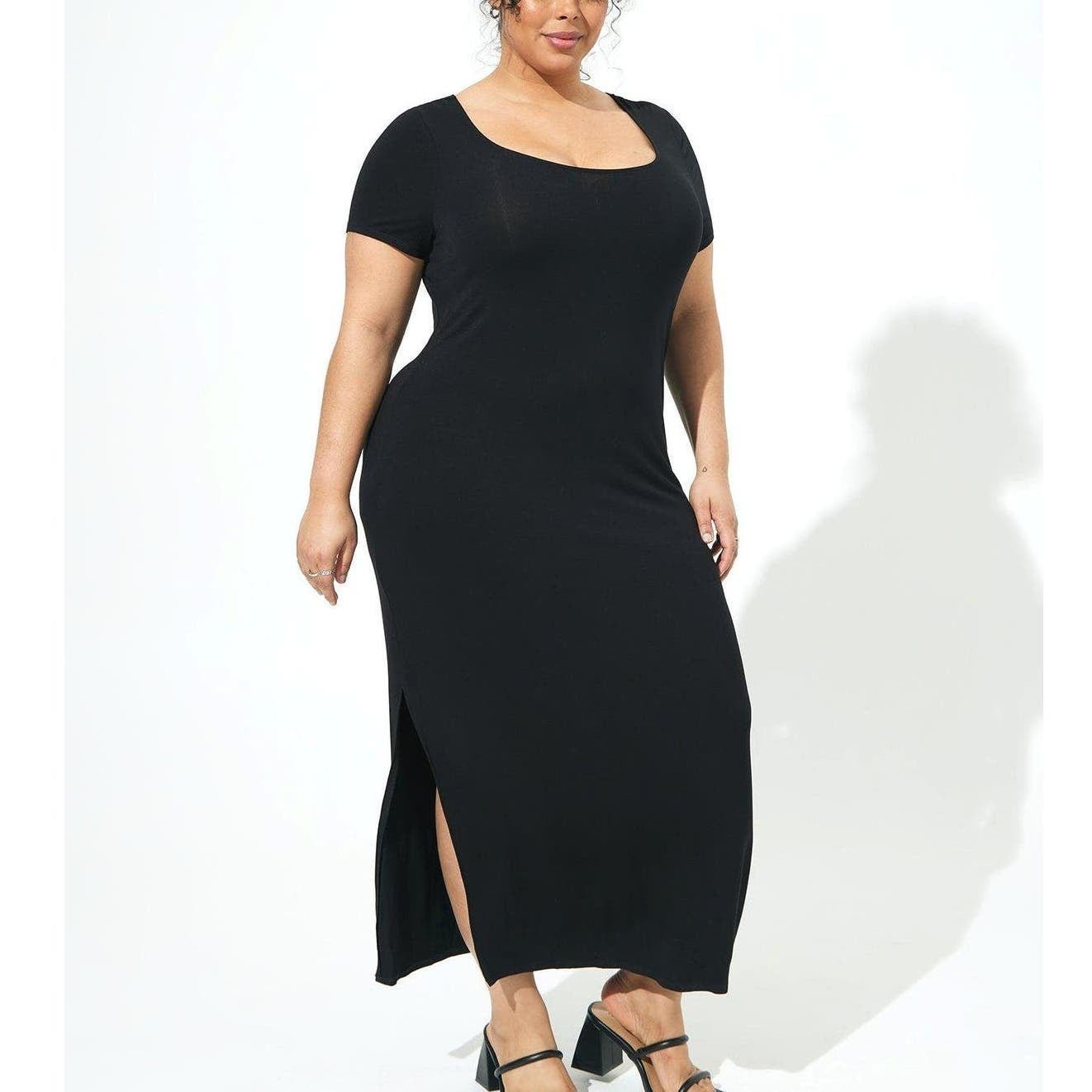 New Torrid 3 (3X 22/24) Black Super Soft Slit Side Scoop Neck Knit Maxi Dress