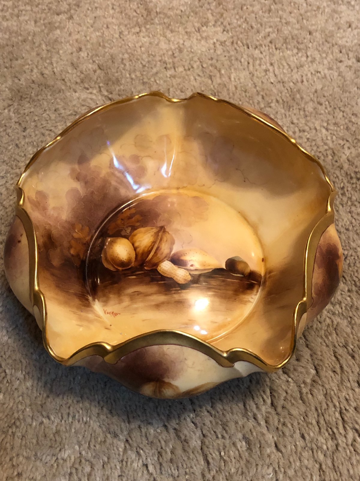 Antique Rare Pickard China Nut Bowl