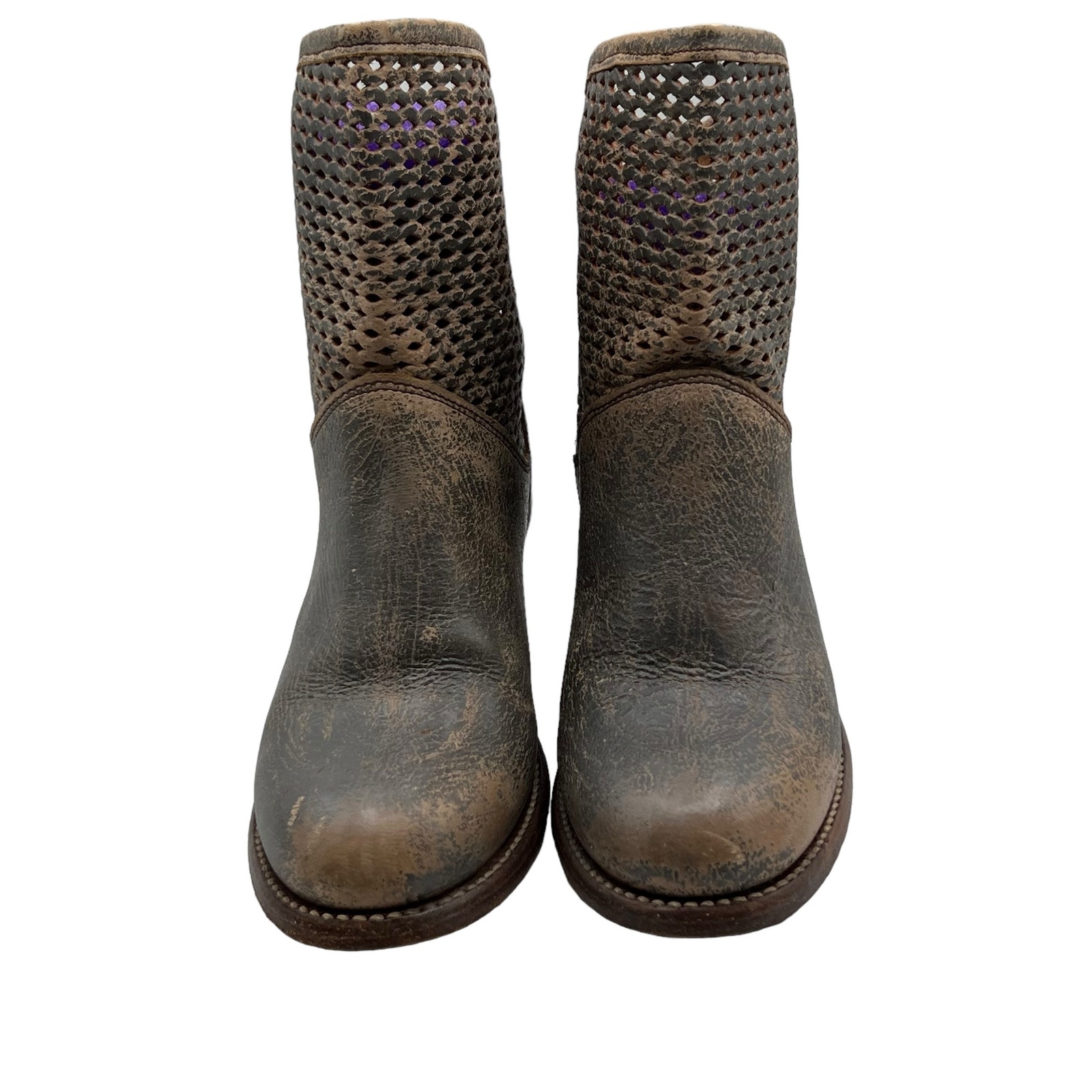 Bed Stu Dutchess Lux Leather Wedge Boots Smoke Grey Tan Distressed Size 7 New