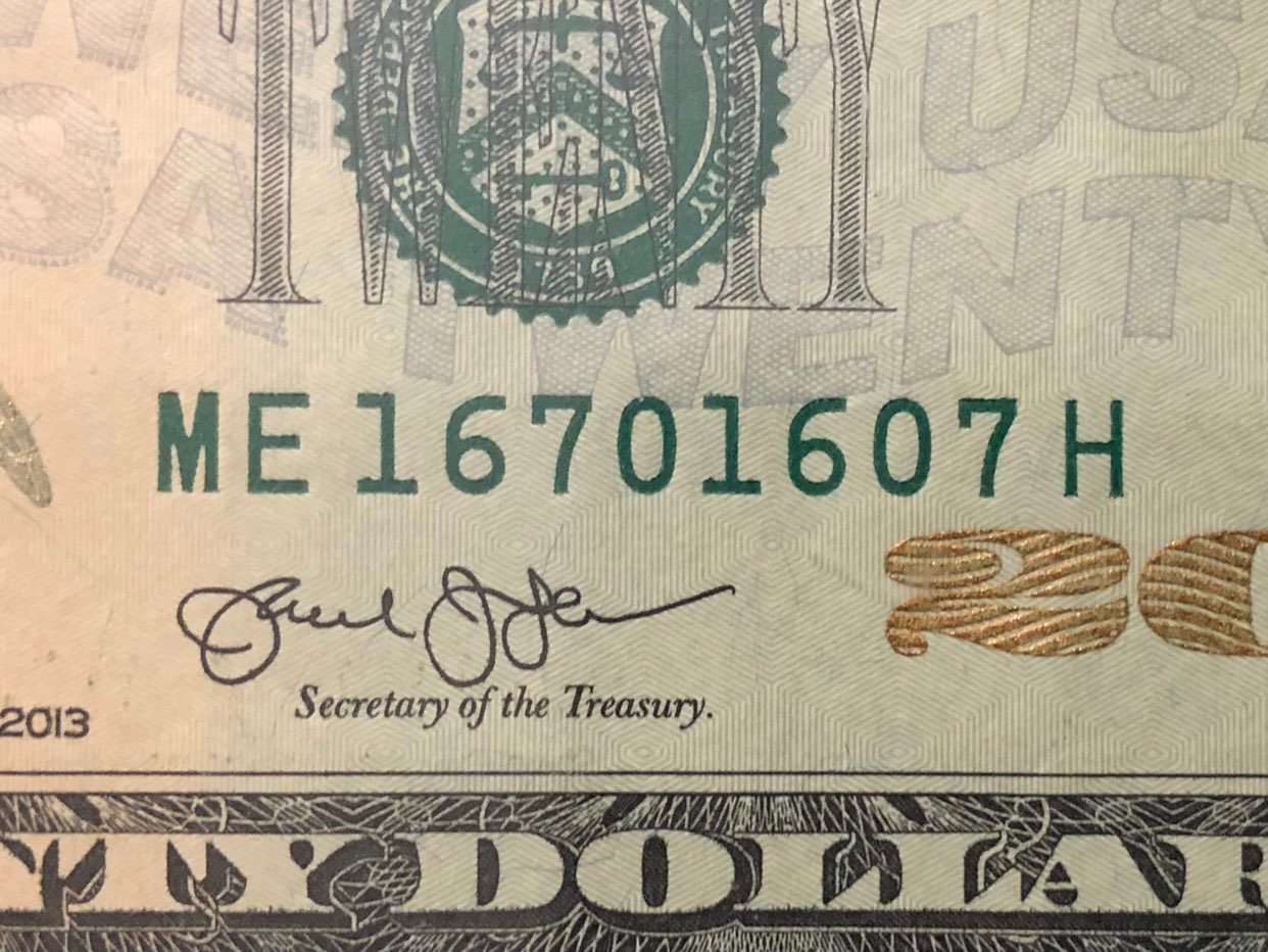 20 Fancy Serial Number ME 16701607 H FRN