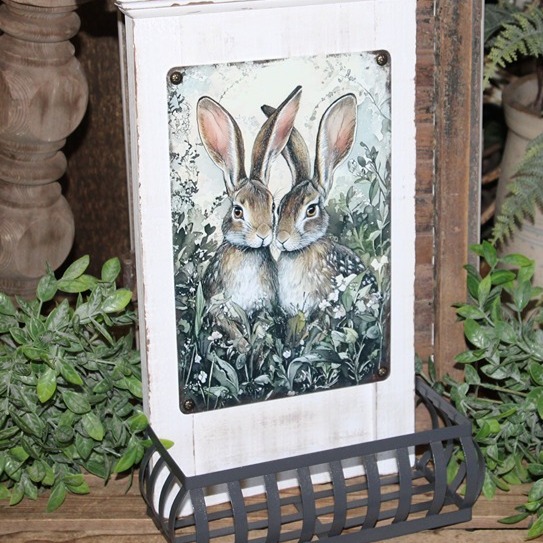 Adorable French Country Farmhouse Bunny Rabbit Hanging Wall Decor Basket