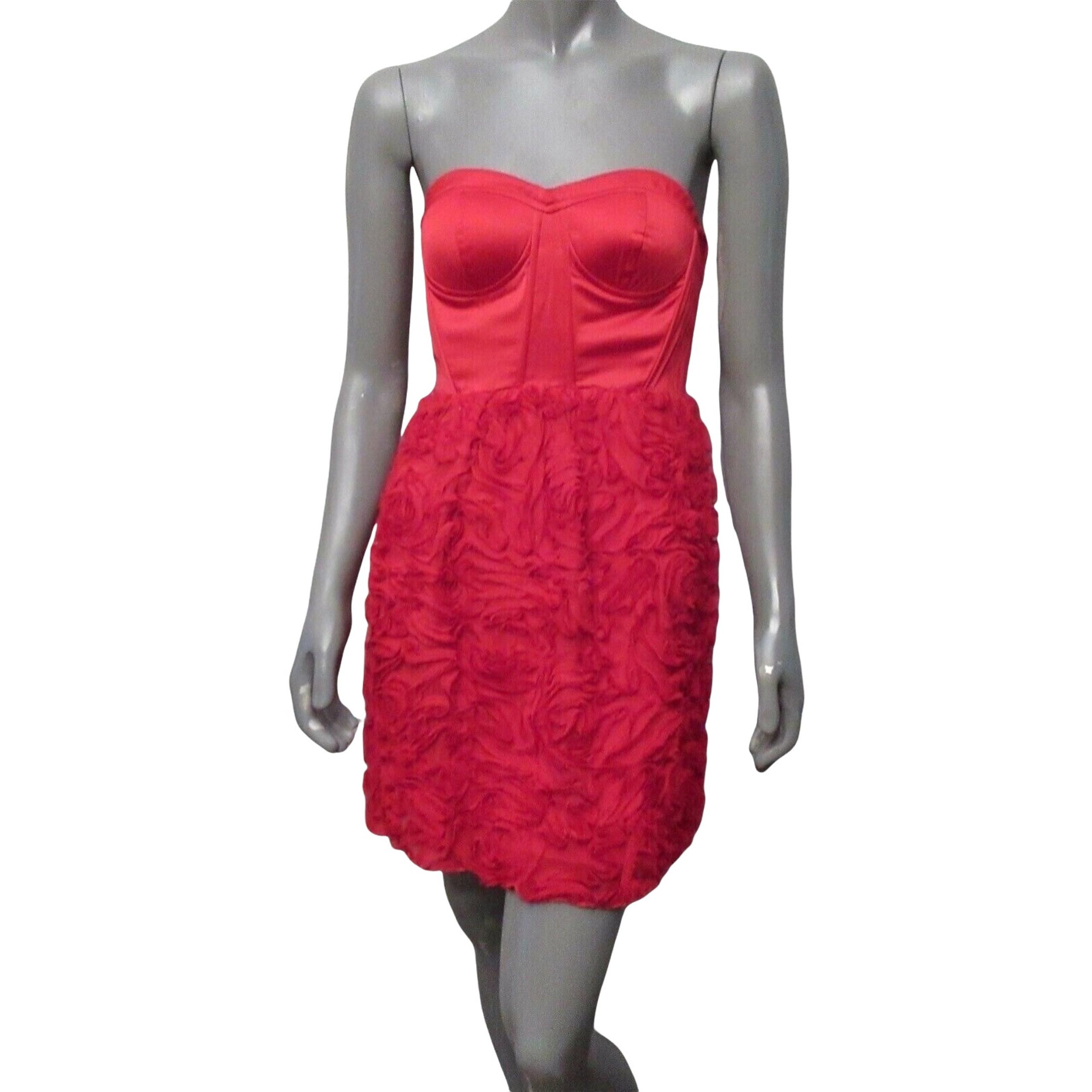 Snap Womens Dress Pencil Red Strapless Sweetheart Satin Ruffle Mini Juniors 3
