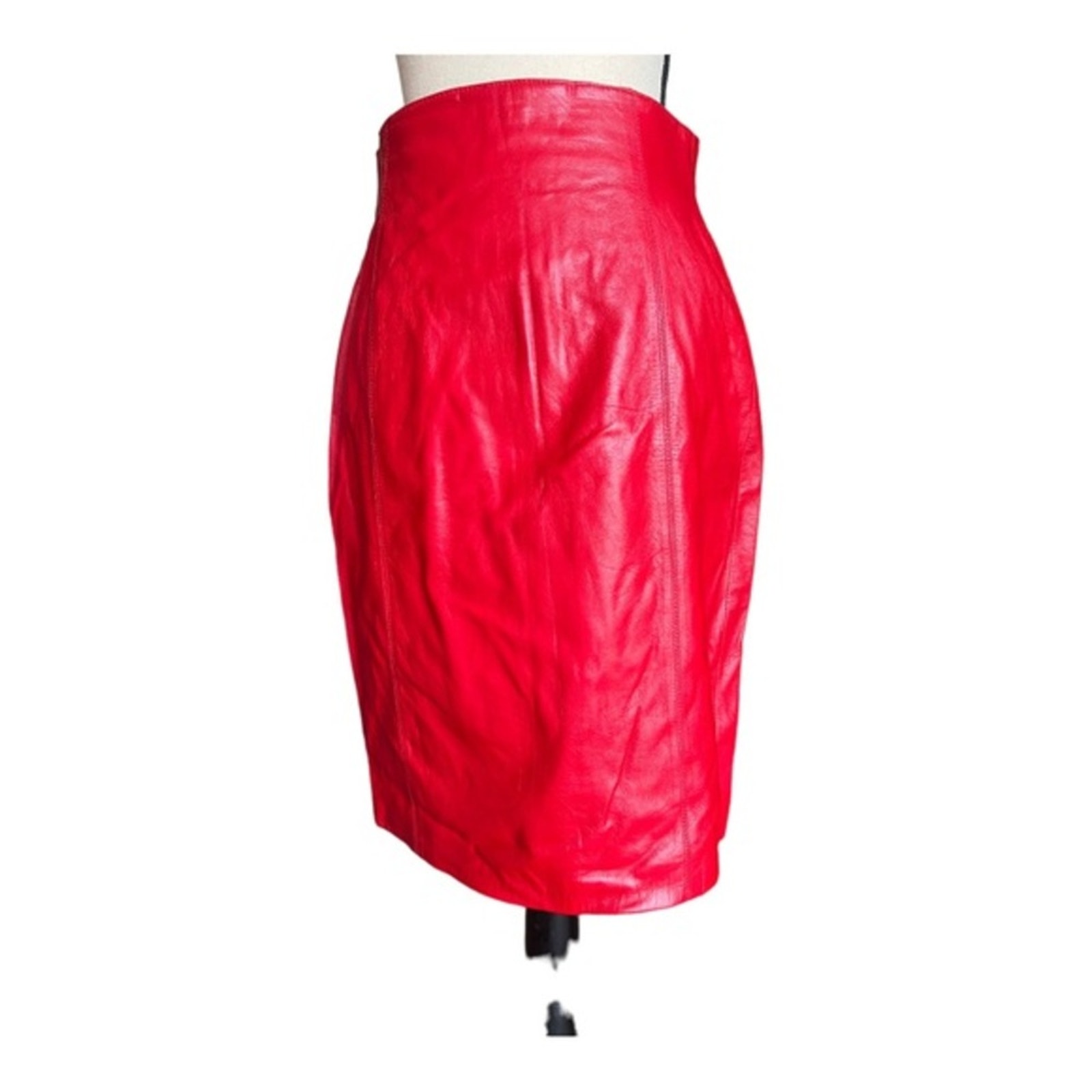 Tannery West Vintage 80s Red Soft Leather High Waisted Pencil Skirt Size 10