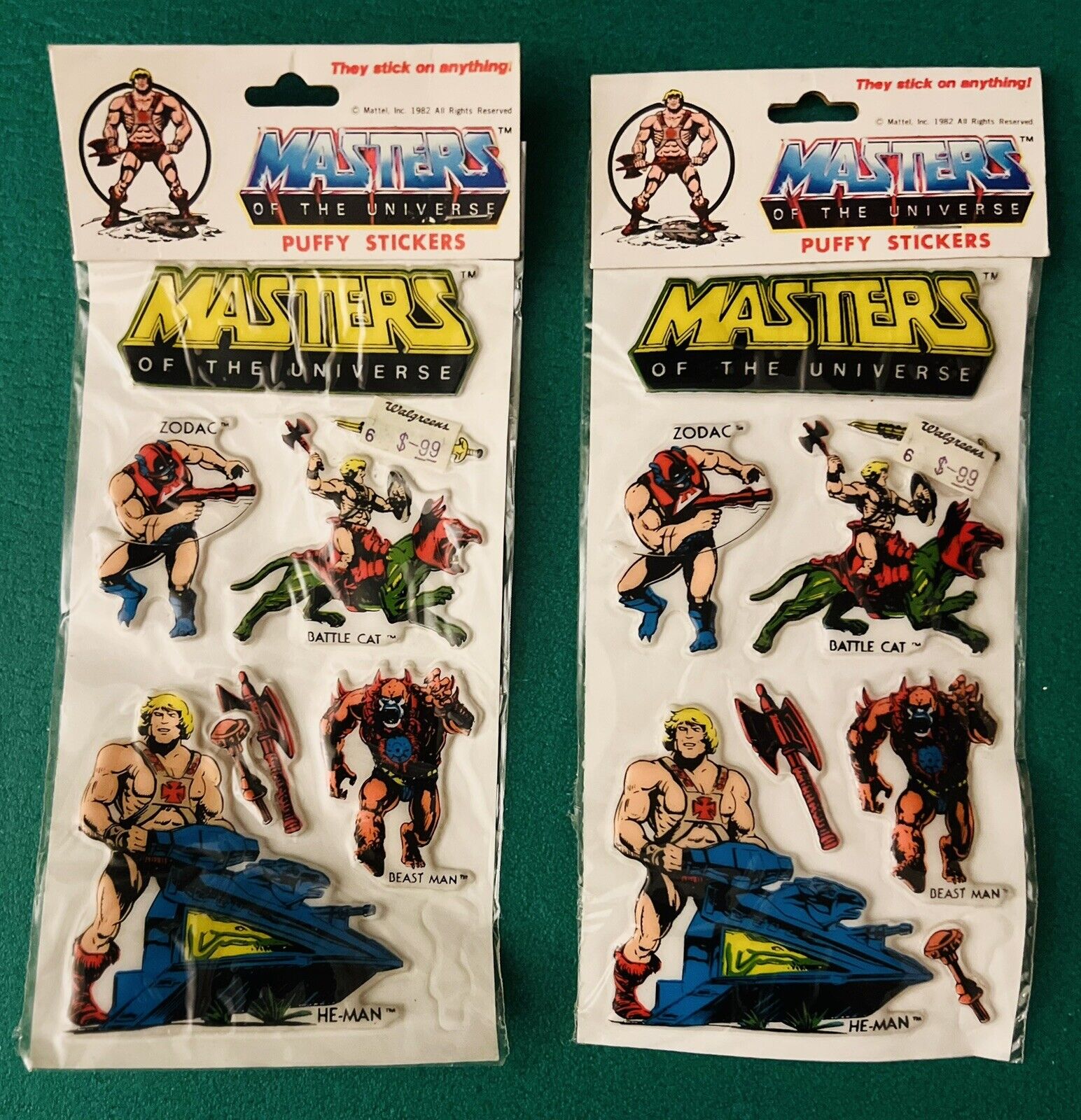 Vintage He-Man Masters of the Universe MOTU 1982 Gordy Puffy Stickers Lot Of 2
