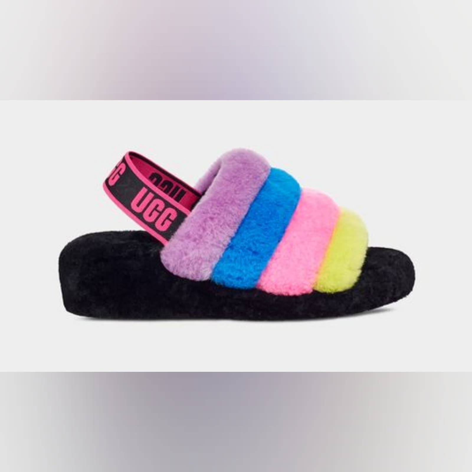 UGG Fluff Yeah Slide Slippers in Black Taffy Multi size Women's 9 Men's 7-7.5