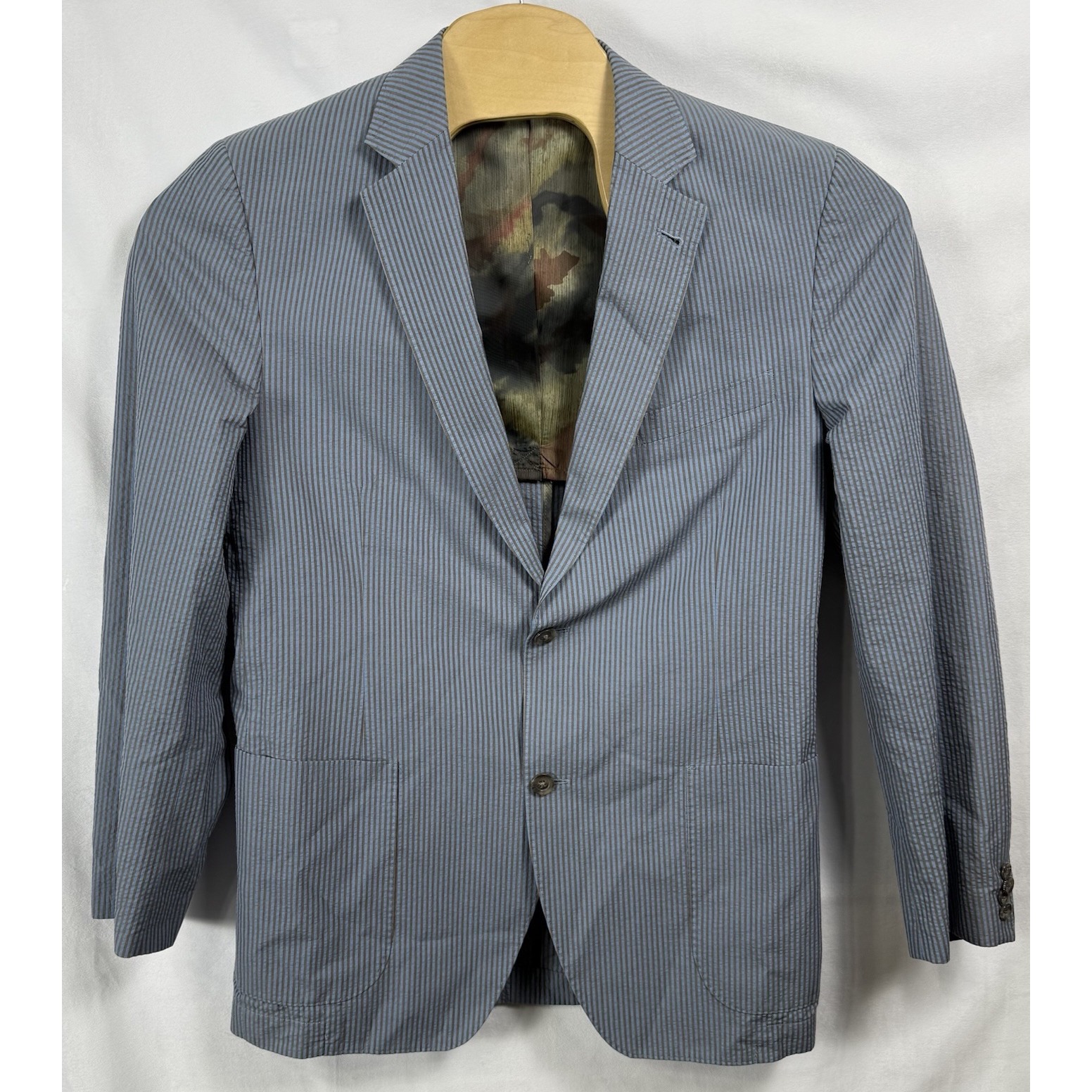 Kroon Men's Blue & Brown Striped Bono Seersucker Sport Coat Jacket Sz 42 Long
